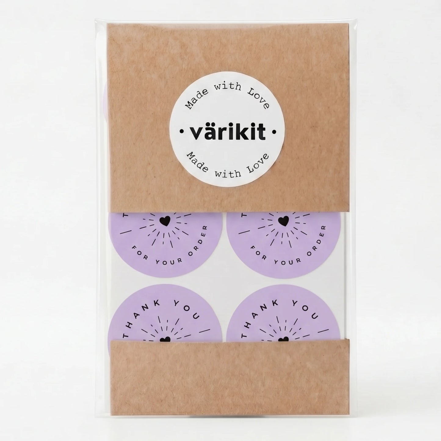 Varikit 2-inch round 'Thank You' sticker in purple and black, radiant starburst, small business essential