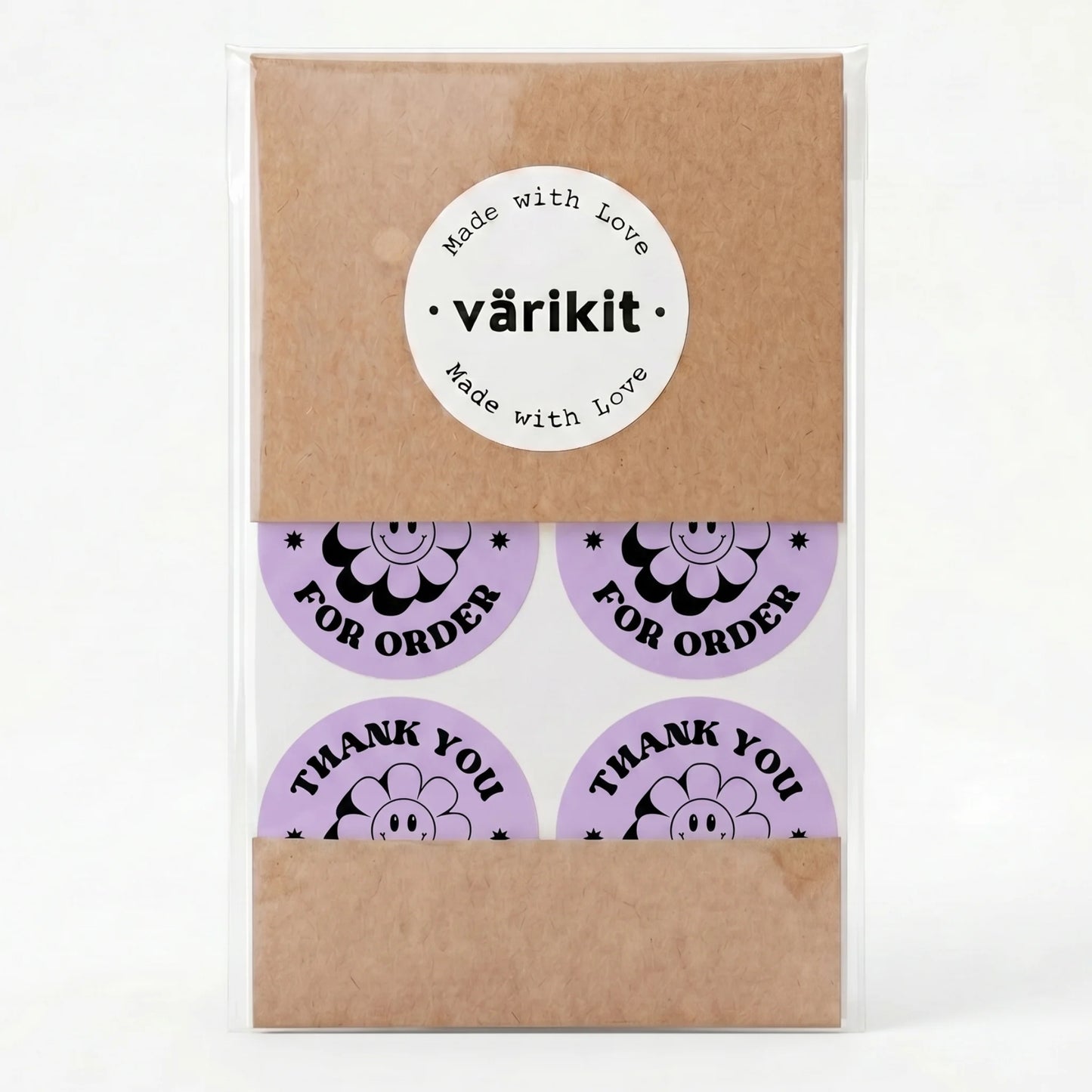 Varikit 2-inch round 'Thank You' sticker in purple and black, retro groovy daisy, small business essential