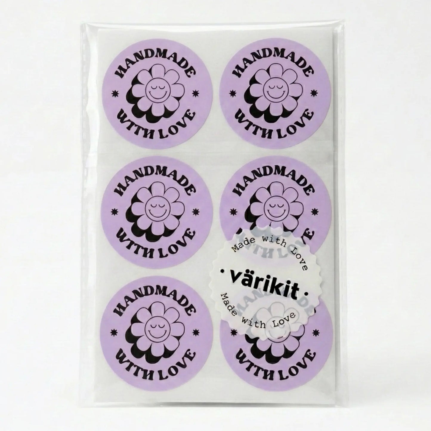 Purple and black retro groovy daisy handmade with love sticker