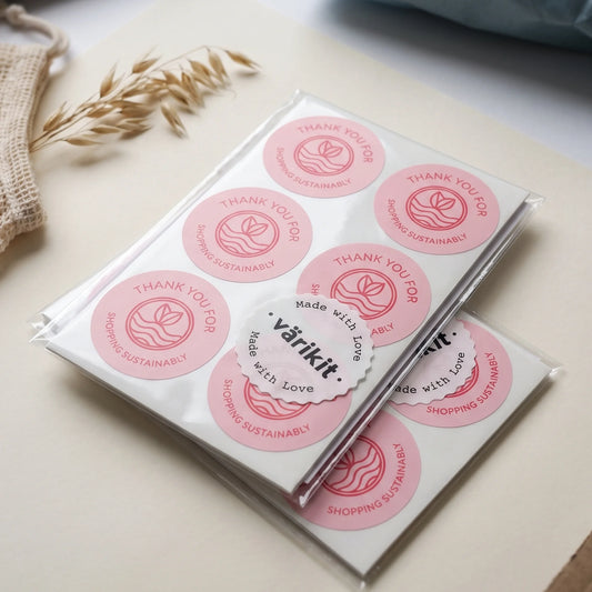 Minimalist Thank You Stickers for Small Business, Eco Sprout Waves, 2-Inch Round, 60 Labels | Varikit