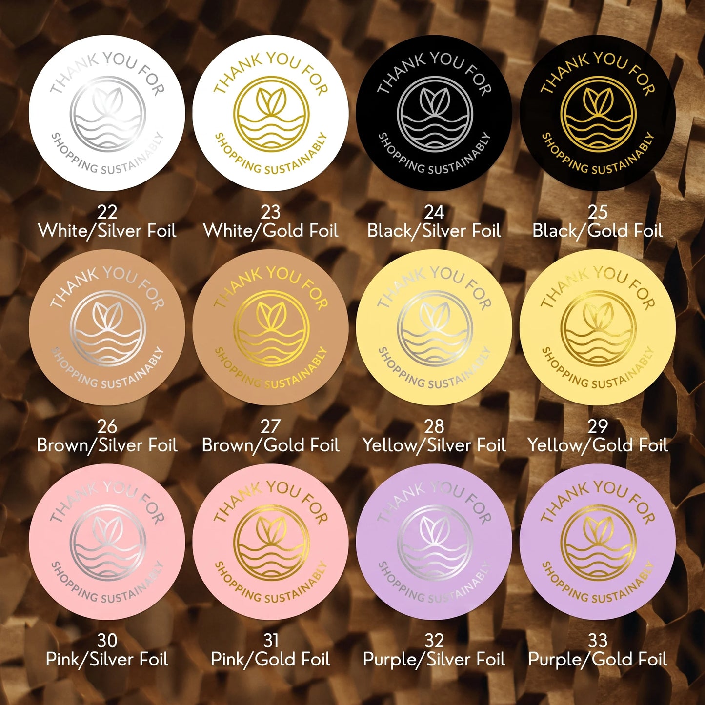 Pegatinas minimalistas de agradecimiento para pequeñas empresas, ondas de brotes ecológicos, redondas de 2 pulgadas, 60 etiquetas | Varikit