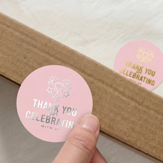 Verspielte Dankes-Sticker für kleine Unternehmen, Herz-Ballon-Konfetti, 2-Zoll rund, 60 Etiketten | Varikit