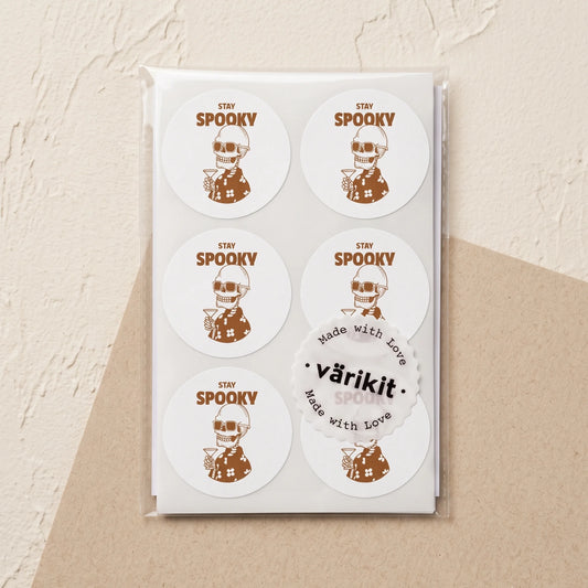 Playful Stay Spooky Stickers for Small Business, Hawaiian Shirt Skeleton, 2 Inch Round, 60 Labels | Varikit
