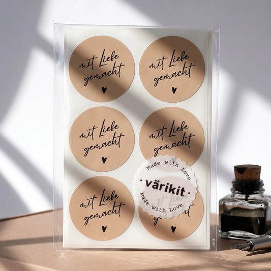 Mit Liebe gemacht Stickers for Small Business, Handwritten Type, 2-Inch Round, 60 Labels | Varikit