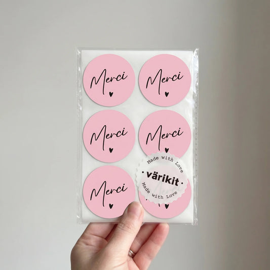 Pegatinas Merci para Pequeñas Empresas, Tipo Manuscrito, Redondas de 2 Pulgadas, 60 Etiquetas | Varikit