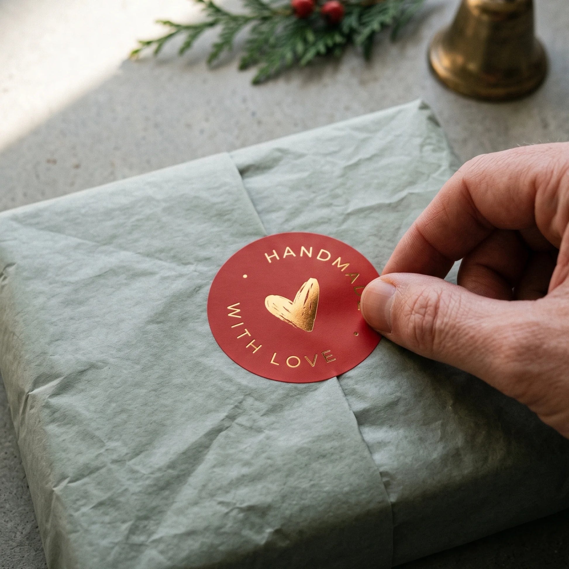 Finish the unboxing moment with a hand-lettered Handmade with Love seal.
