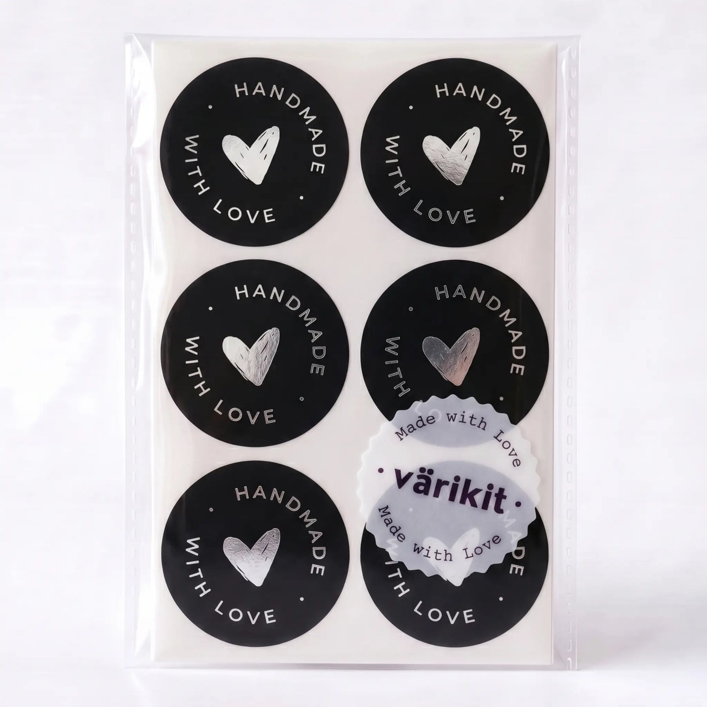 Small business handmade with love sticker featuring scribbled heart script design