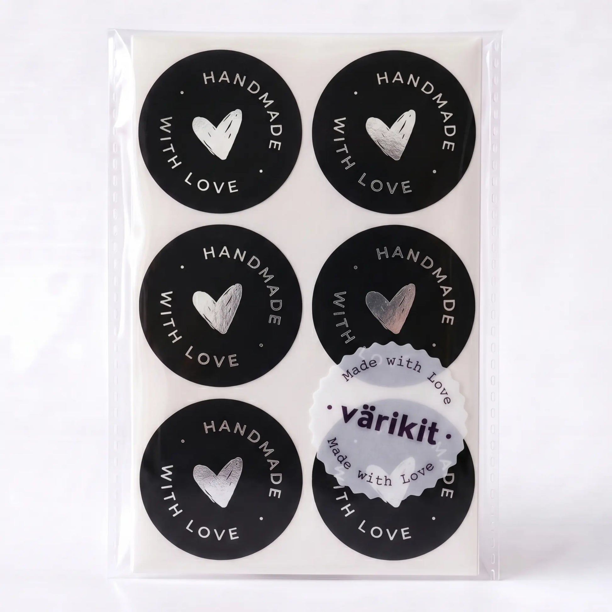 Small business handmade with love sticker featuring scribbled heart script design