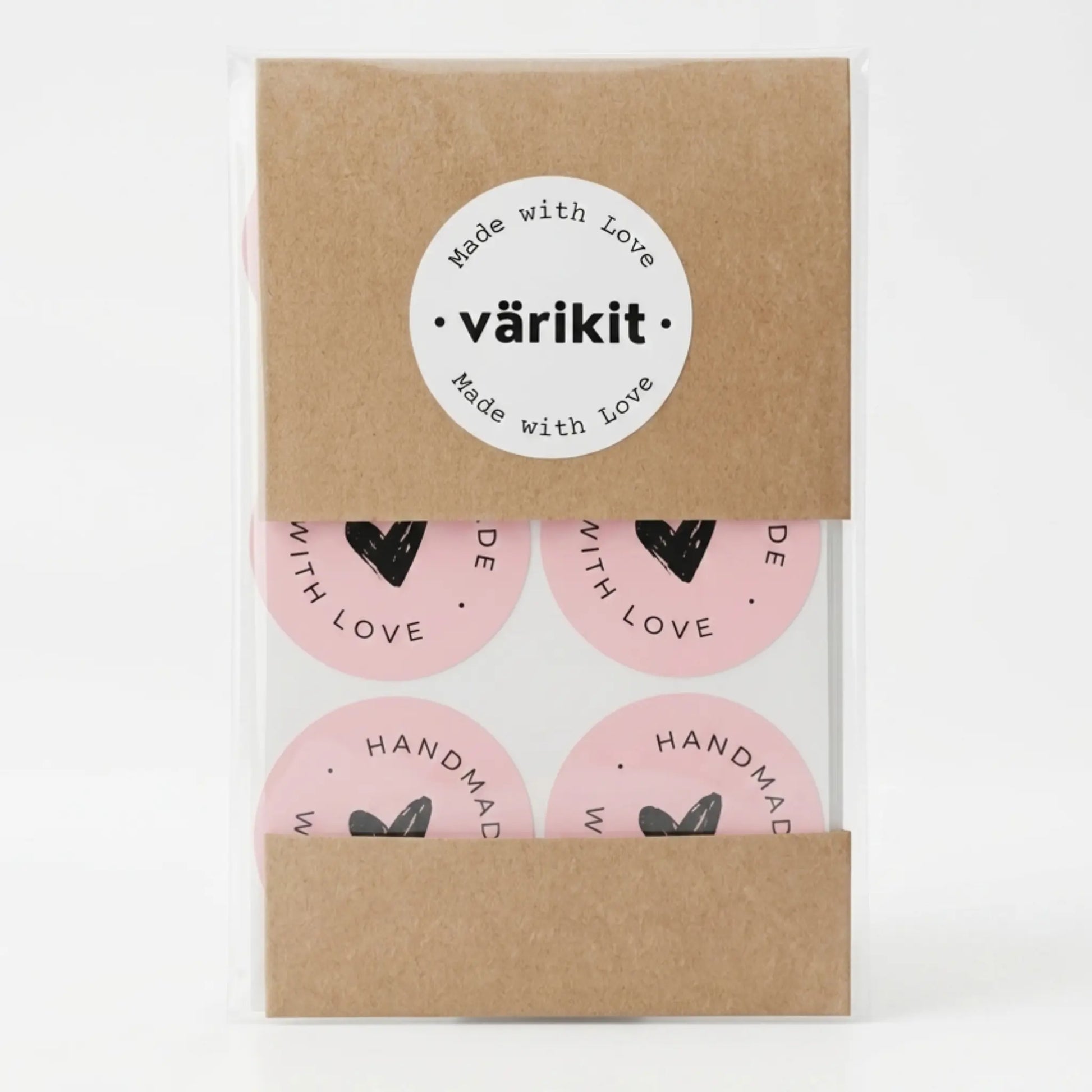 Scribbled heart script handmade with love sticker in pink and black