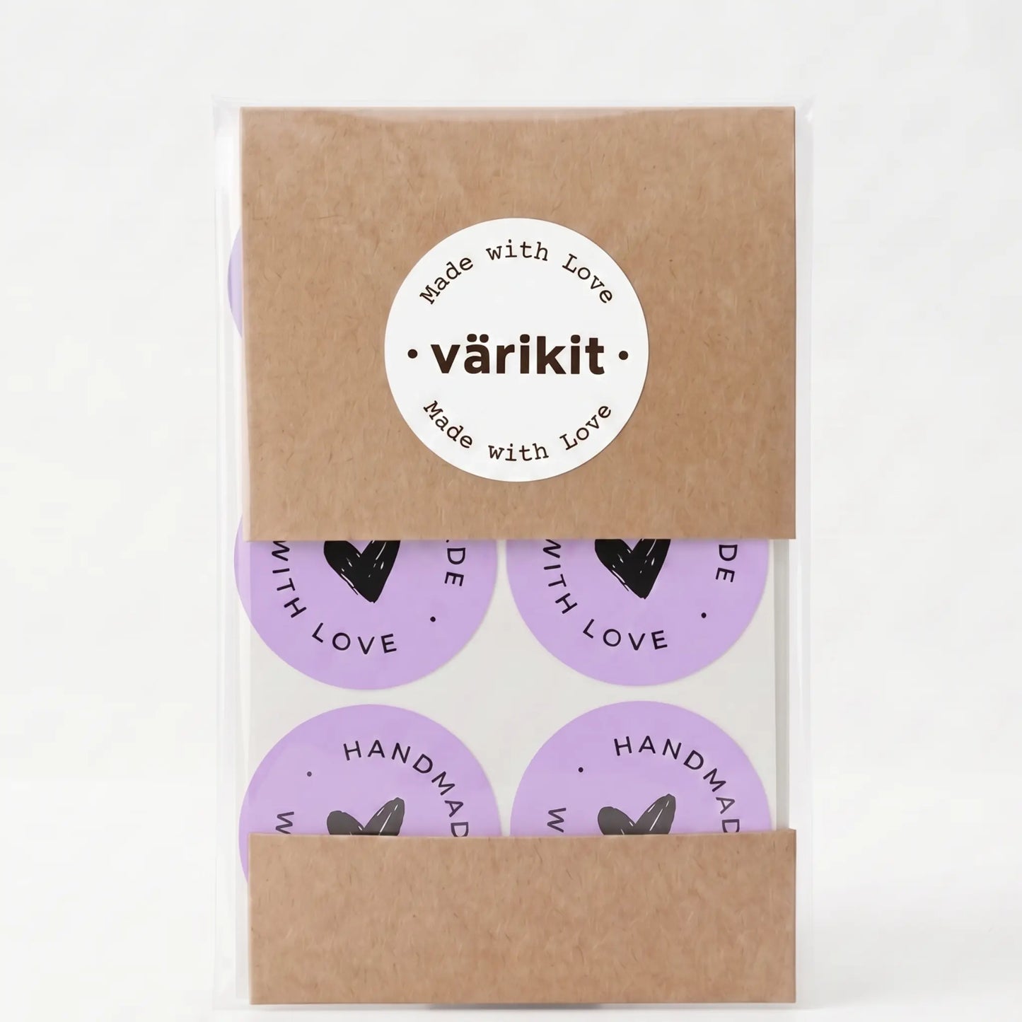 Purple and black scribbled heart handmade with love sticker