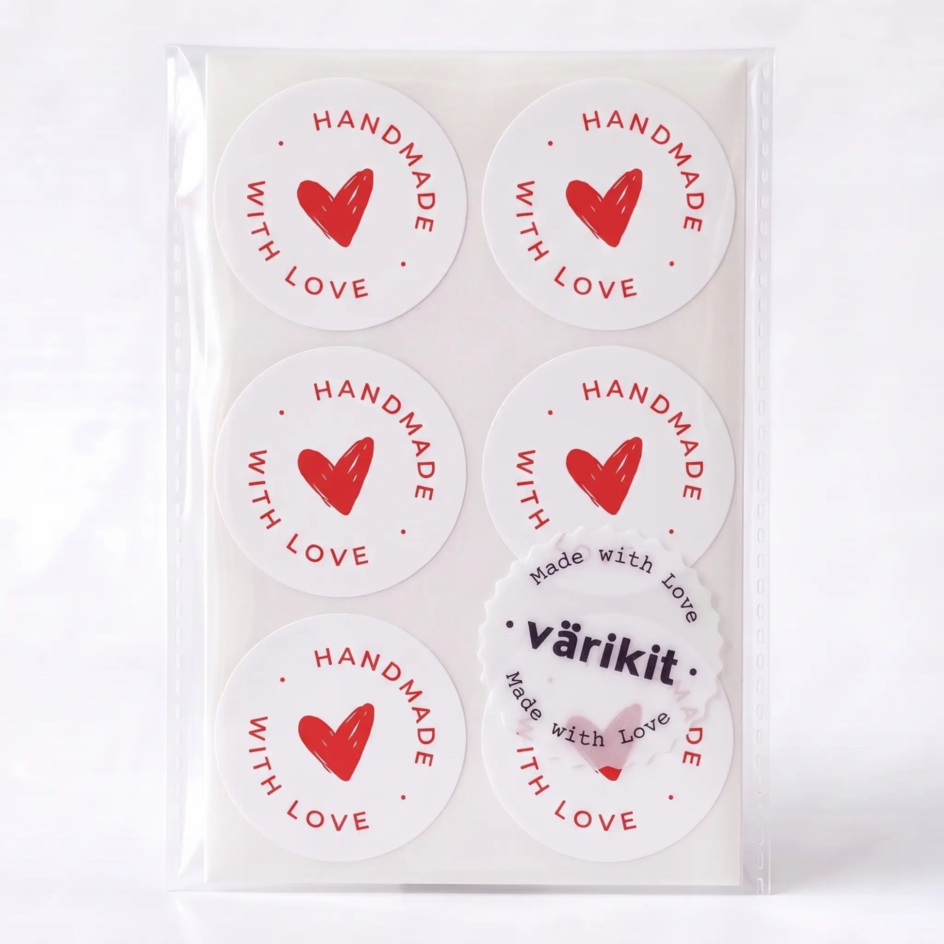 Small business handmade with love sticker featuring scribbled heart script design