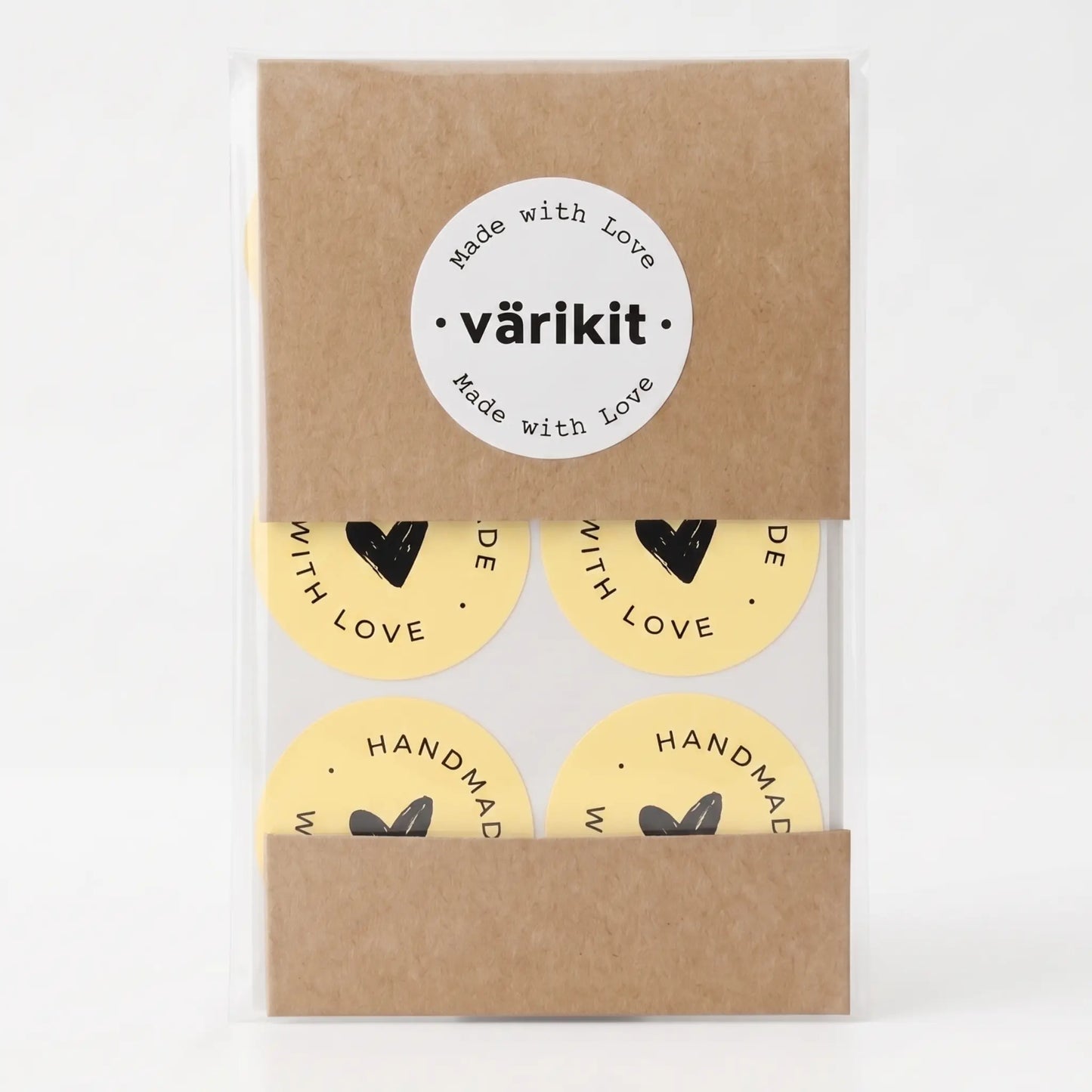 Yellow and black scribbled heart handmade with love sticker