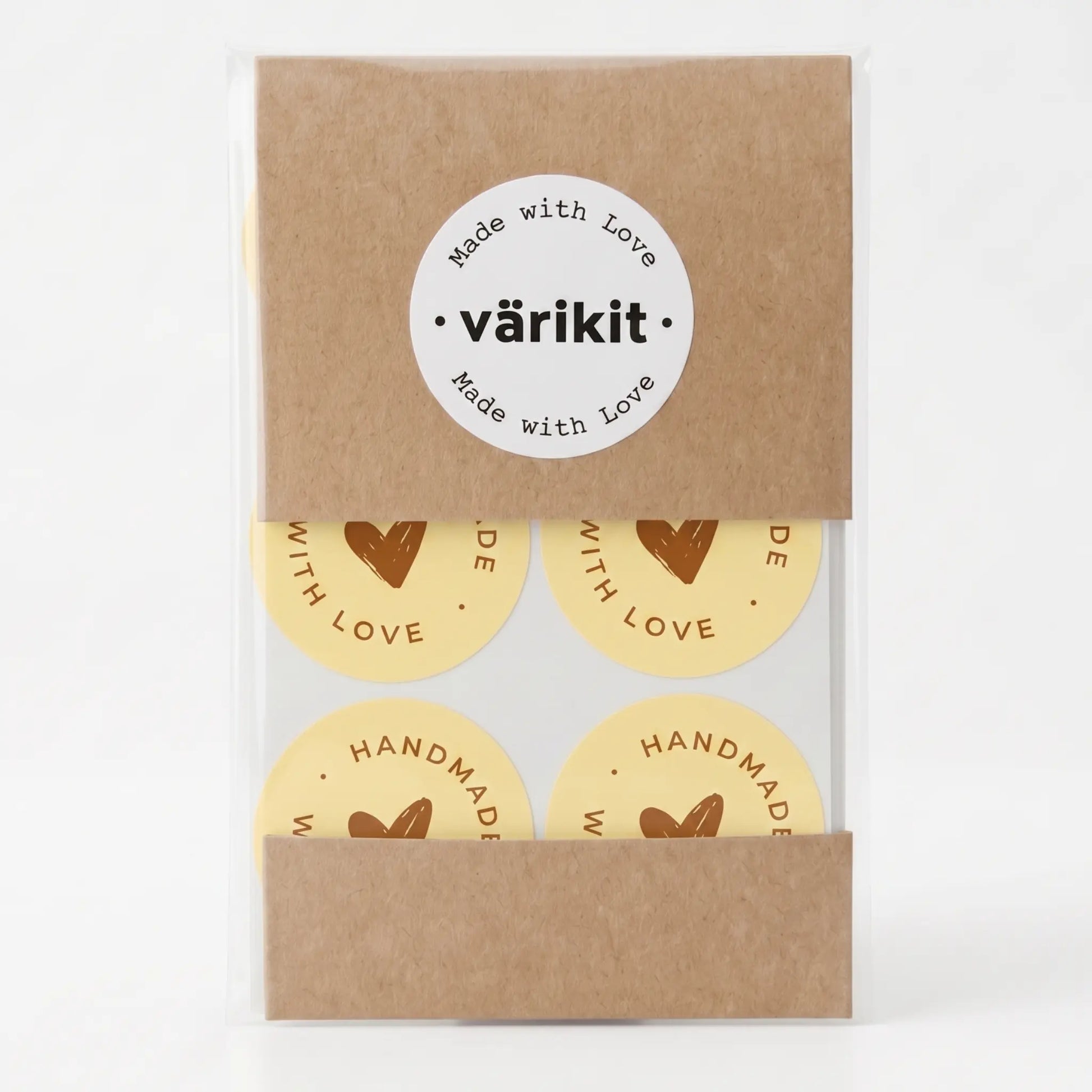 Small business handmade with love sticker featuring scribbled heart script design