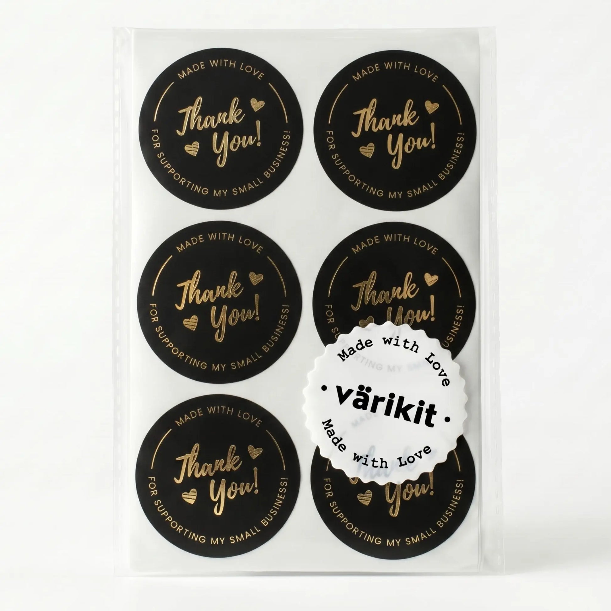 Round thank you label with cursive script design