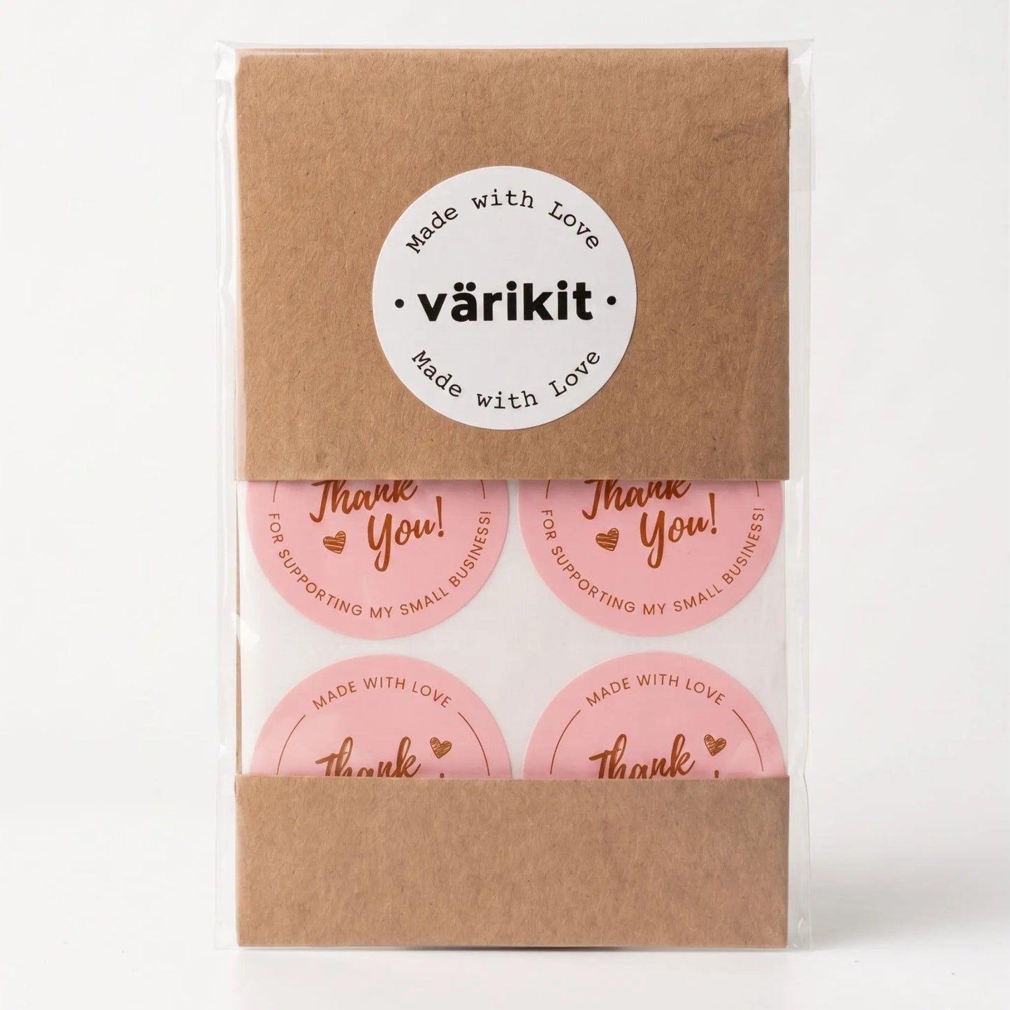 Round thank you label with cursive script design