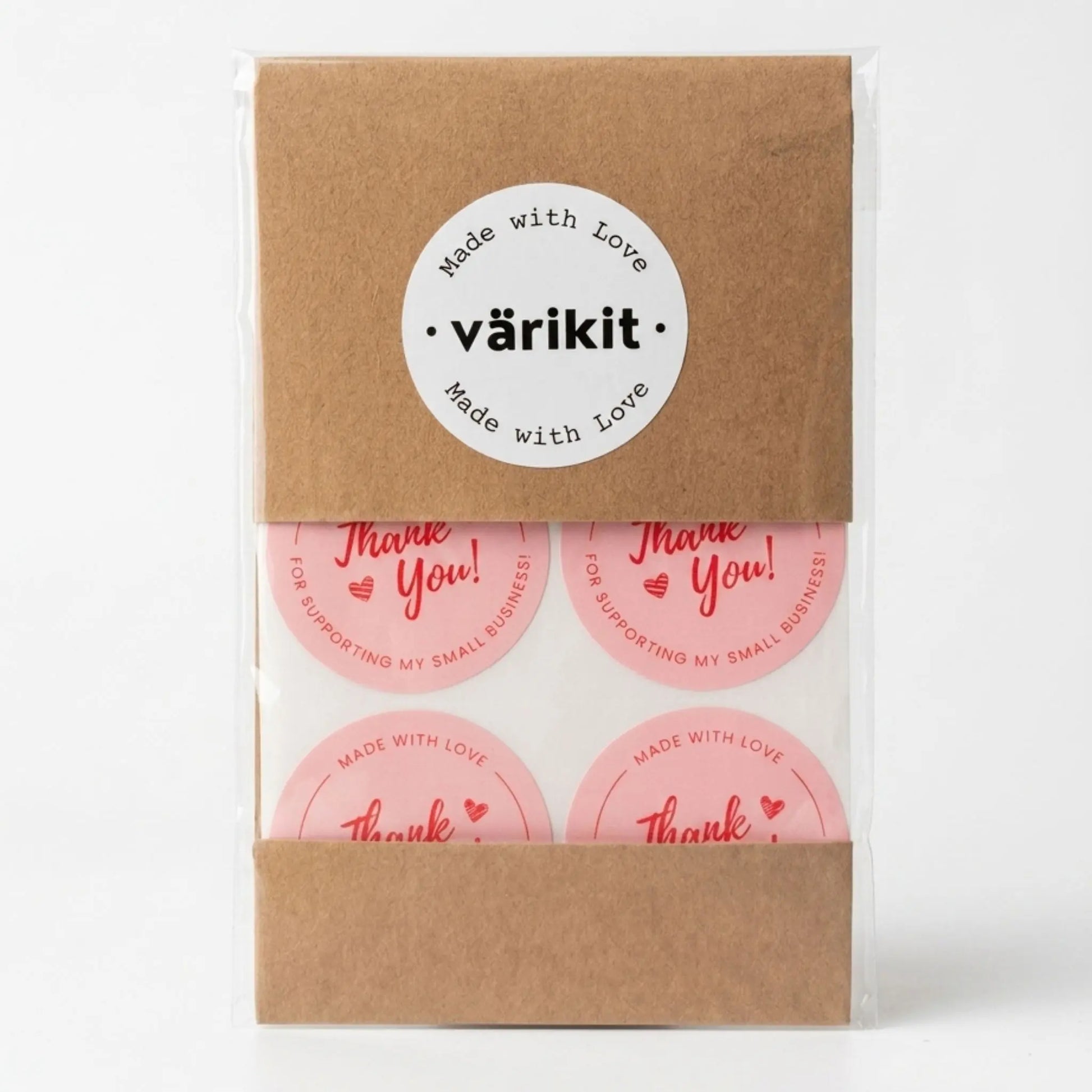 Cursive script thank you sticker in pink and red