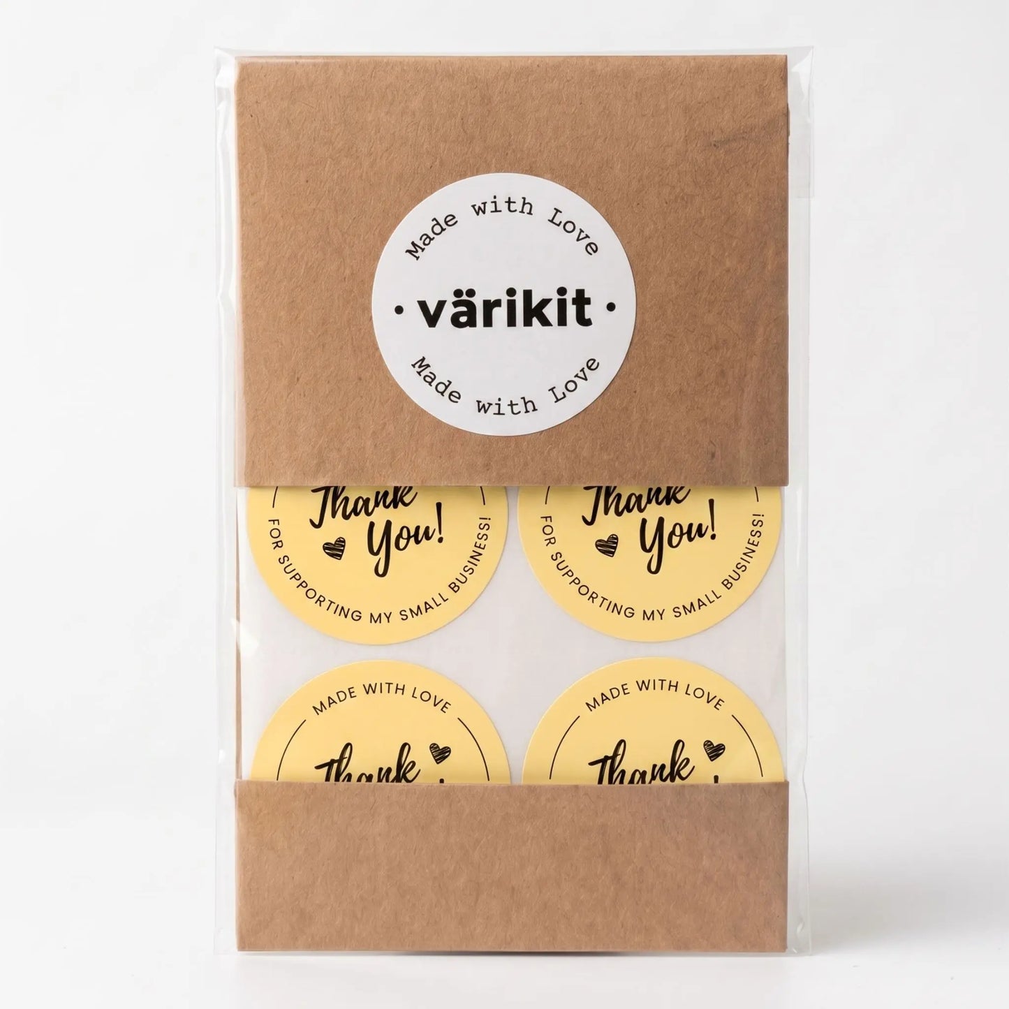 Round thank you label with cursive script design