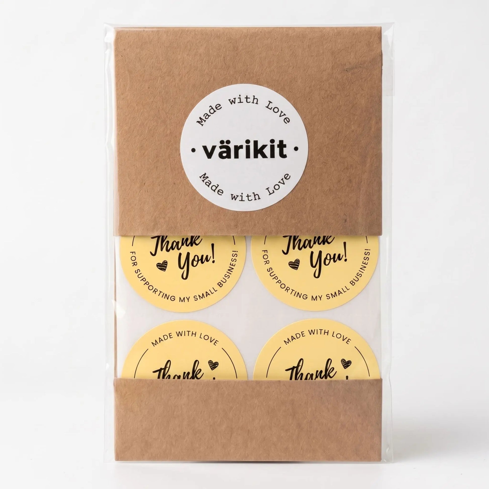 Round thank you label with cursive script design
