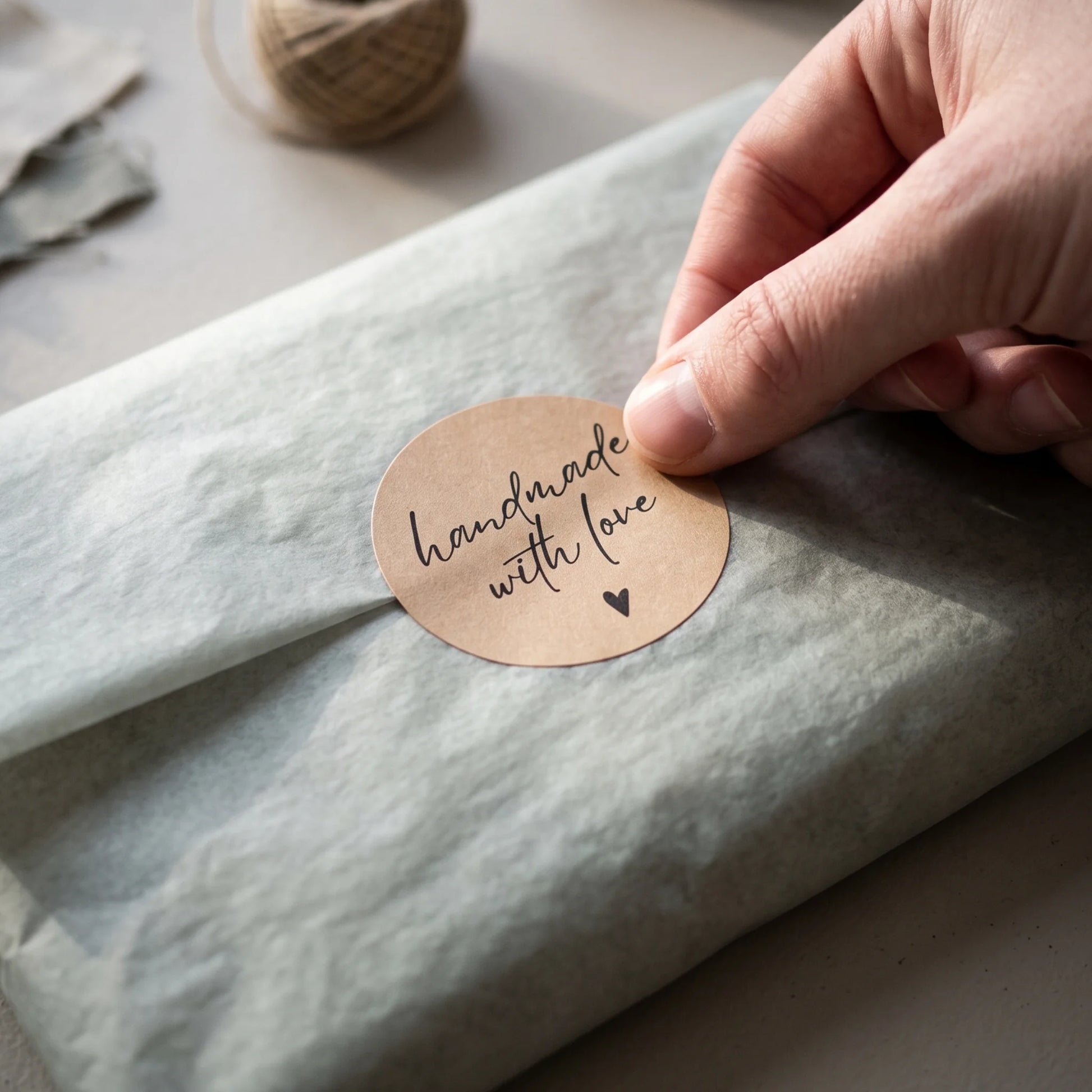 A handwritten type label arriving with boutique customer orders at unboxing.