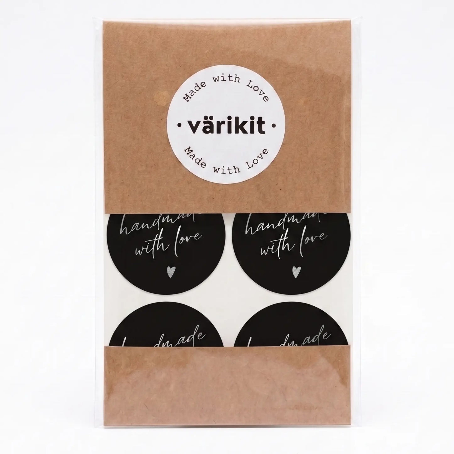 Black and silver foil handwritten type handmade with love sticker