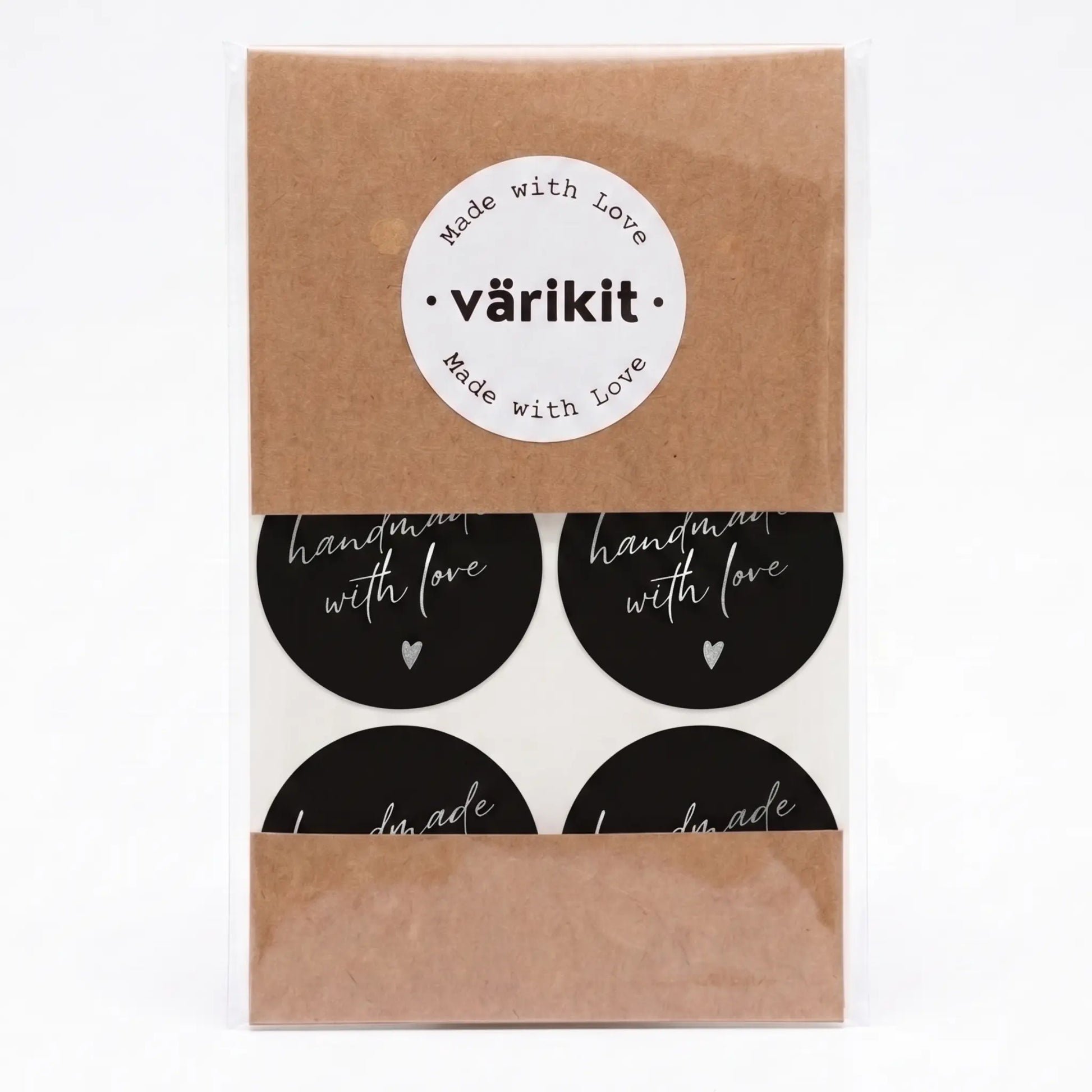 Black and silver foil handwritten type handmade with love sticker