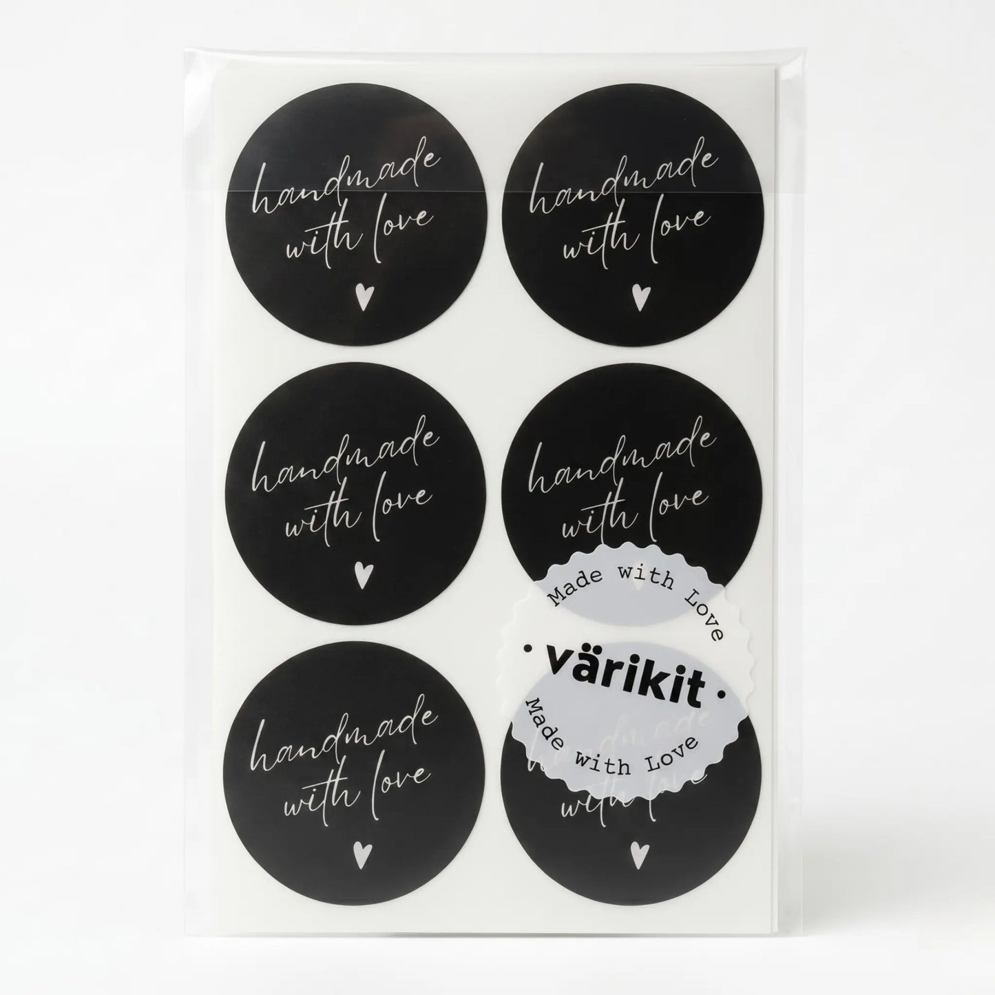 Small business handmade with love sticker featuring handwritten type script design