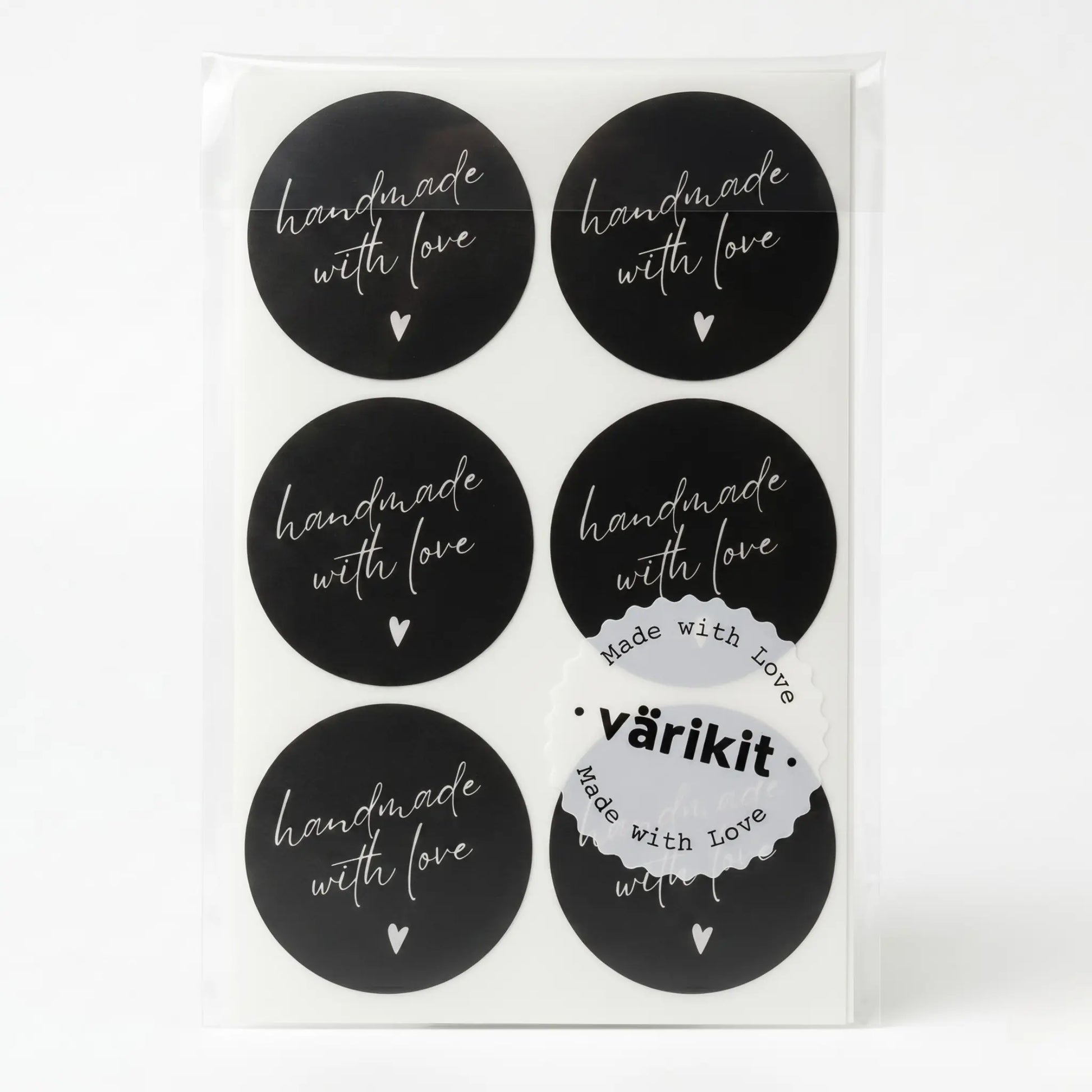 Small business handmade with love sticker featuring handwritten type script design