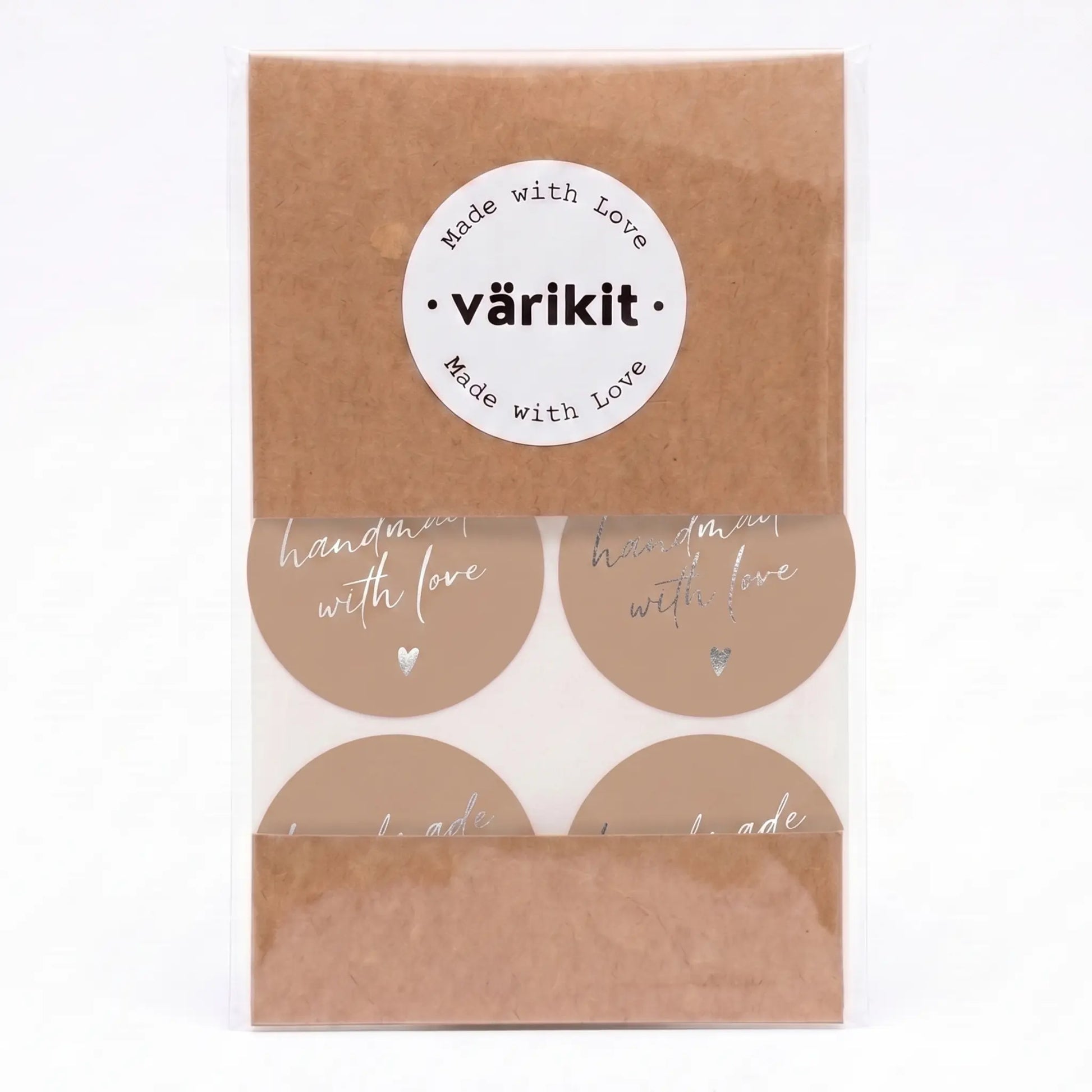 Round handmade with love label with handwritten type script design