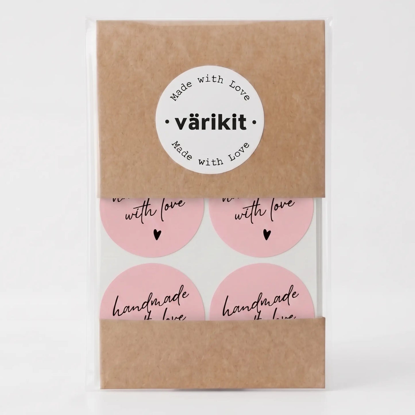 Pink and black handwritten type handmade with love sticker