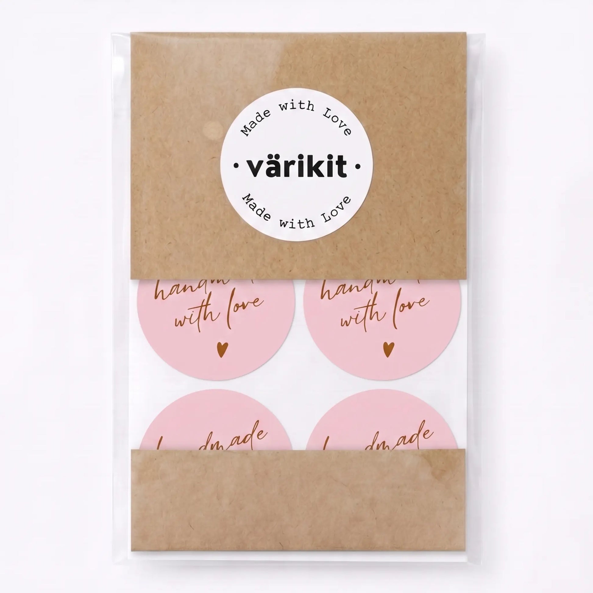 Small business handmade with love sticker featuring handwritten type script design