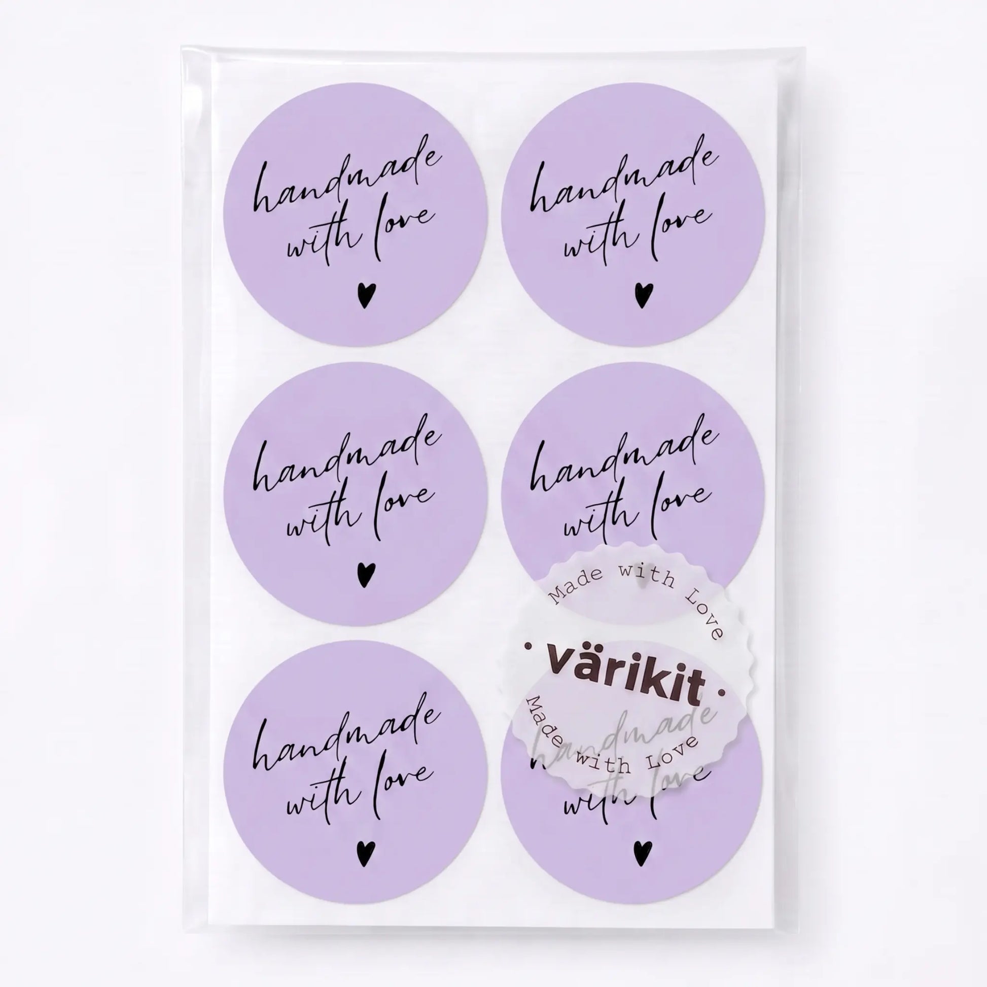 Round handmade with love label with handwritten type script design