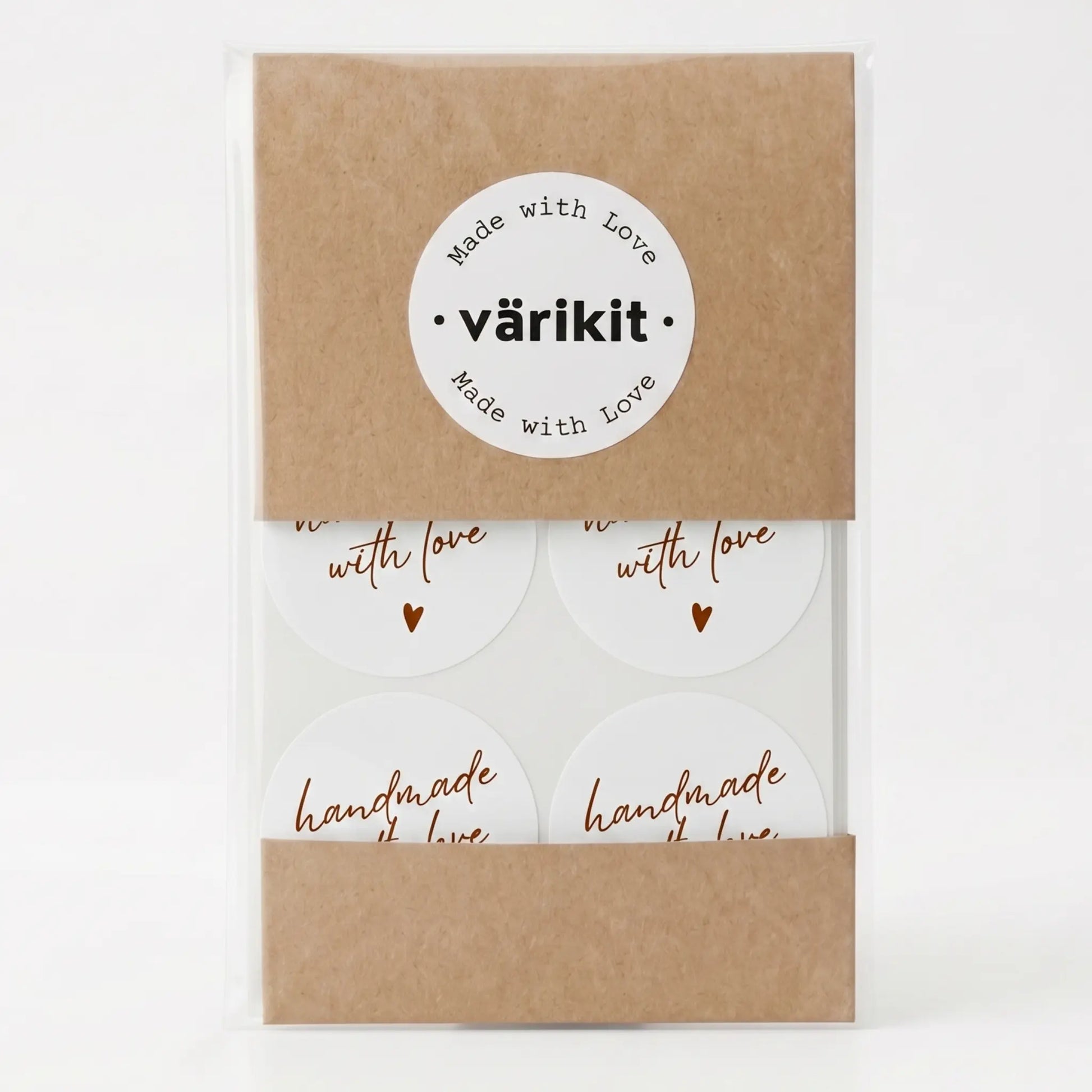 Small business handmade with love sticker featuring handwritten type script design