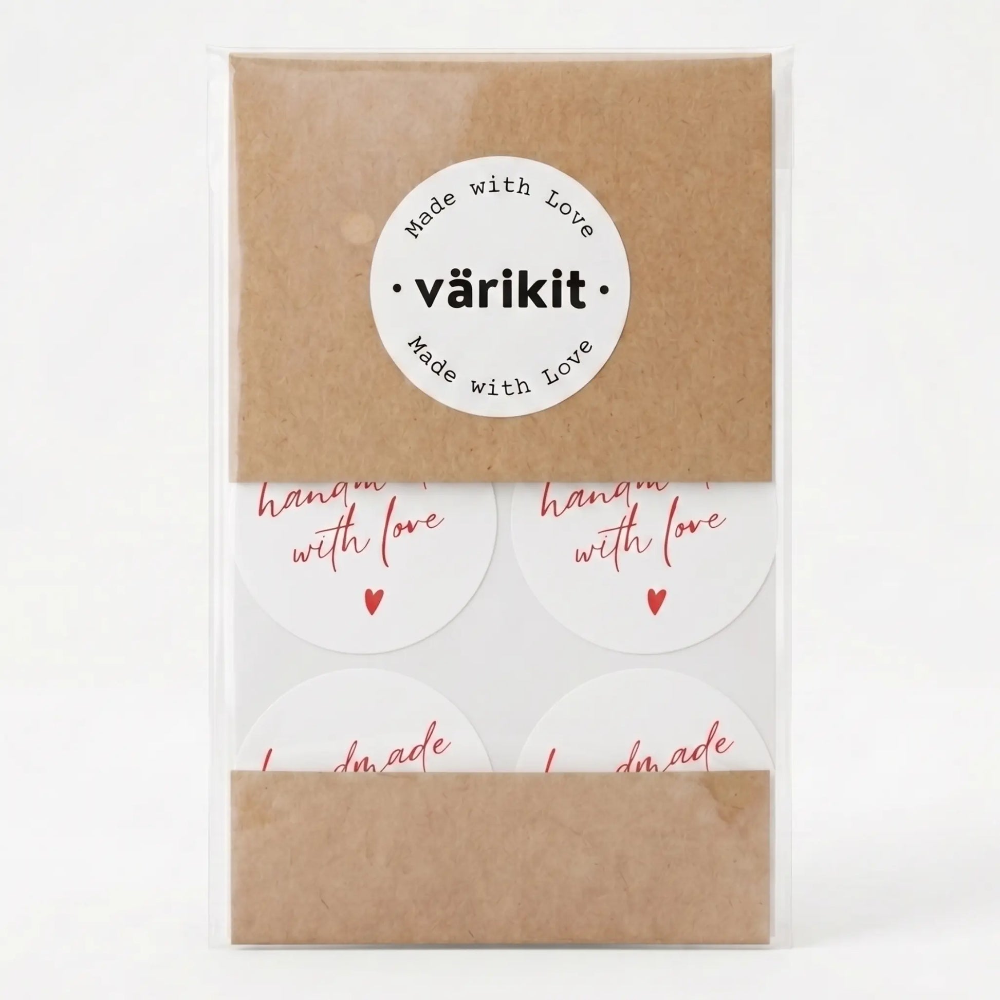 Round handmade with love label with handwritten type script design