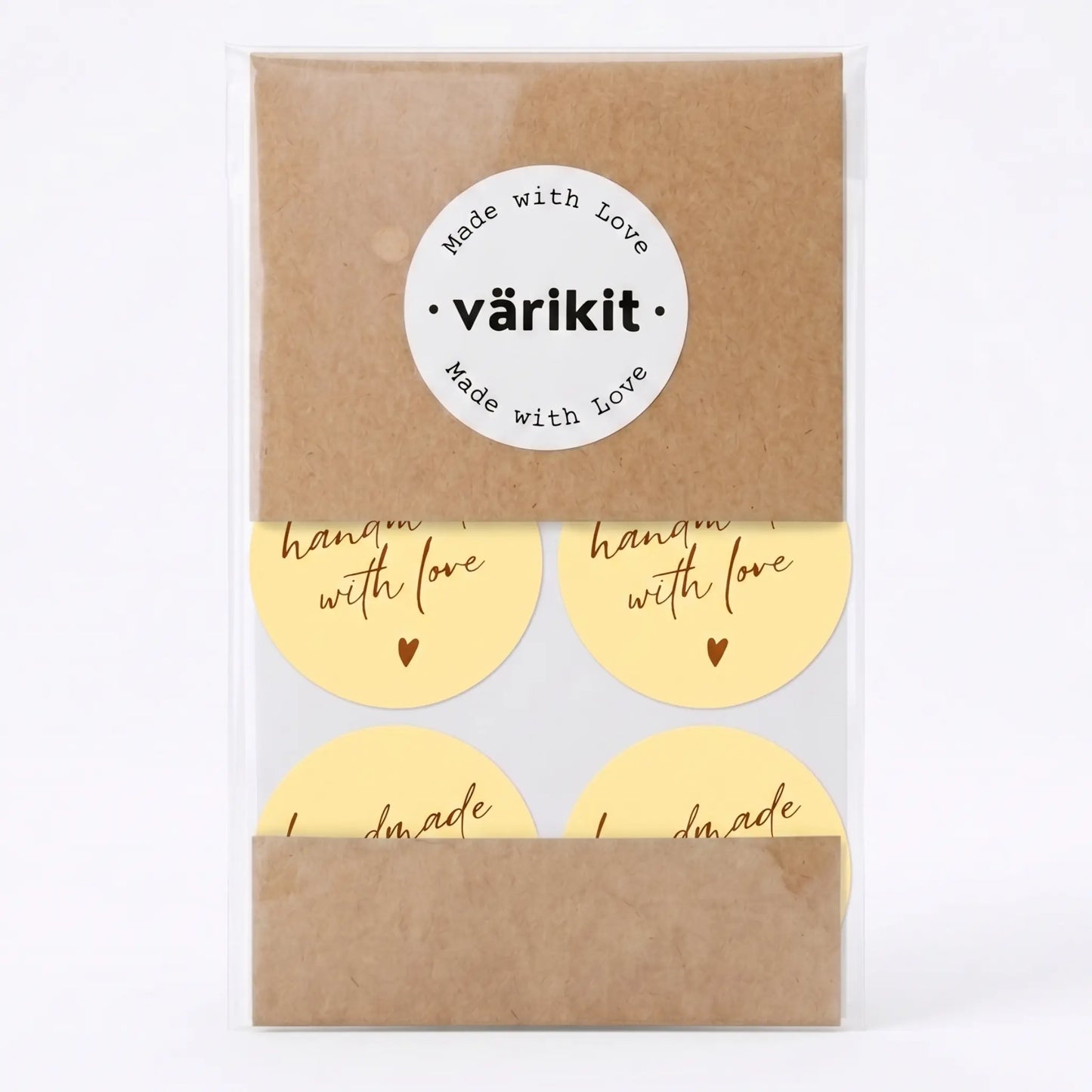 Yellow and coffee handwritten type handmade with love sticker