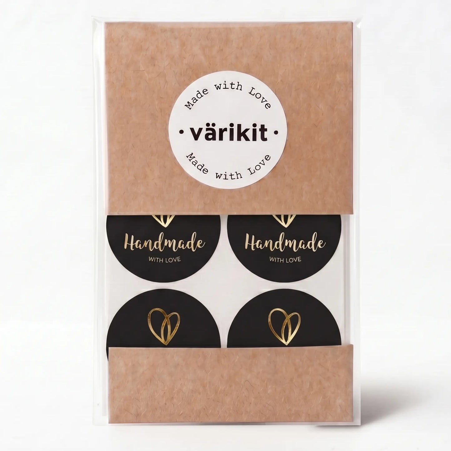 Black and gold foil organic heart handmade with love sticker