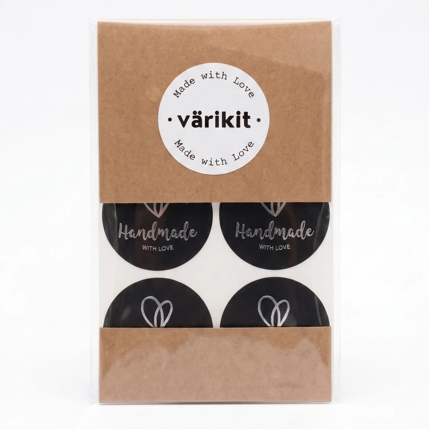 Small business handmade with love sticker featuring organic heart script design