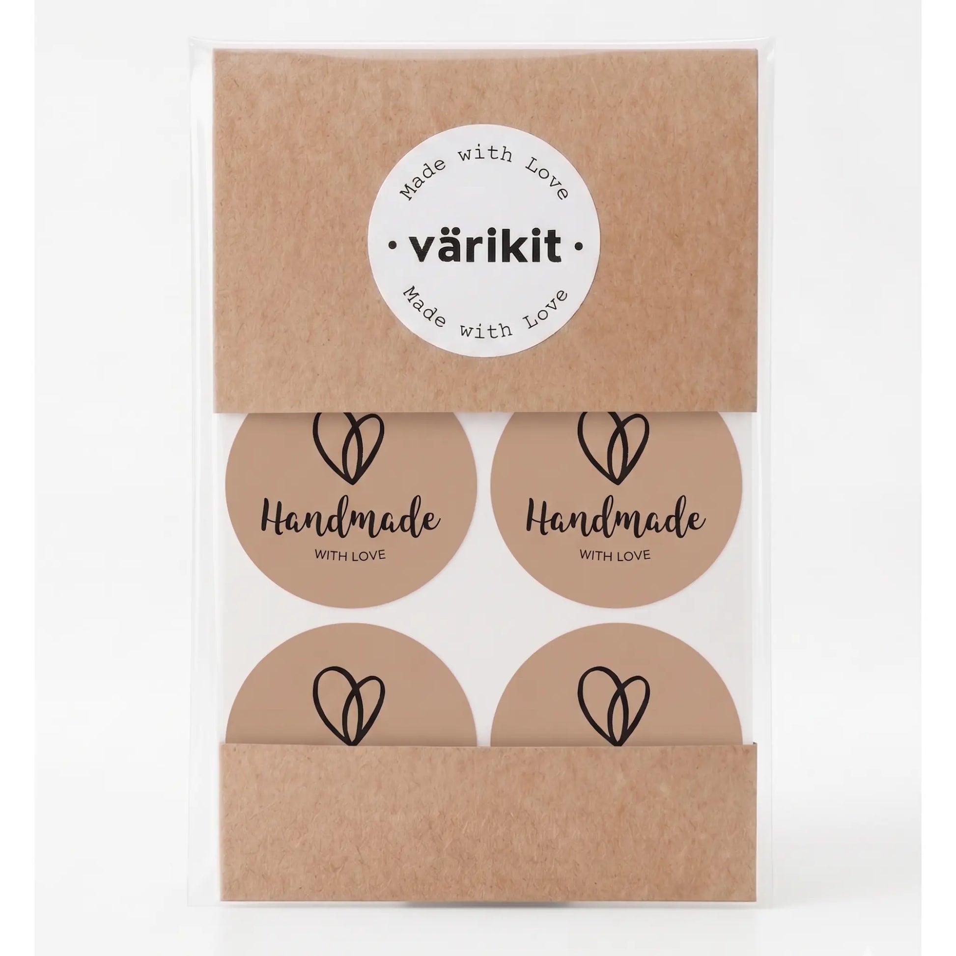 Organic heart script handmade with love sticker in brown and black