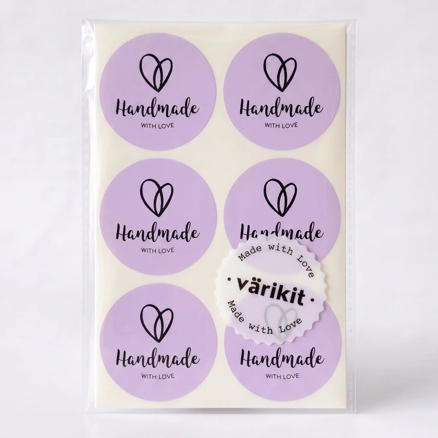 Purple and black organic heart handmade with love sticker