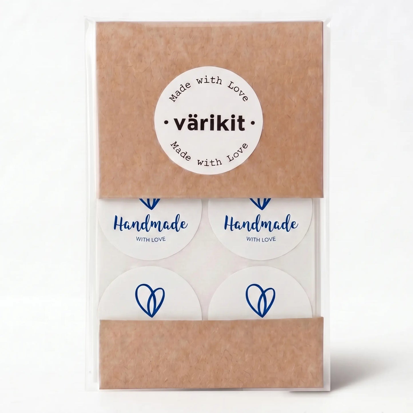 White and blue organic heart handmade with love sticker