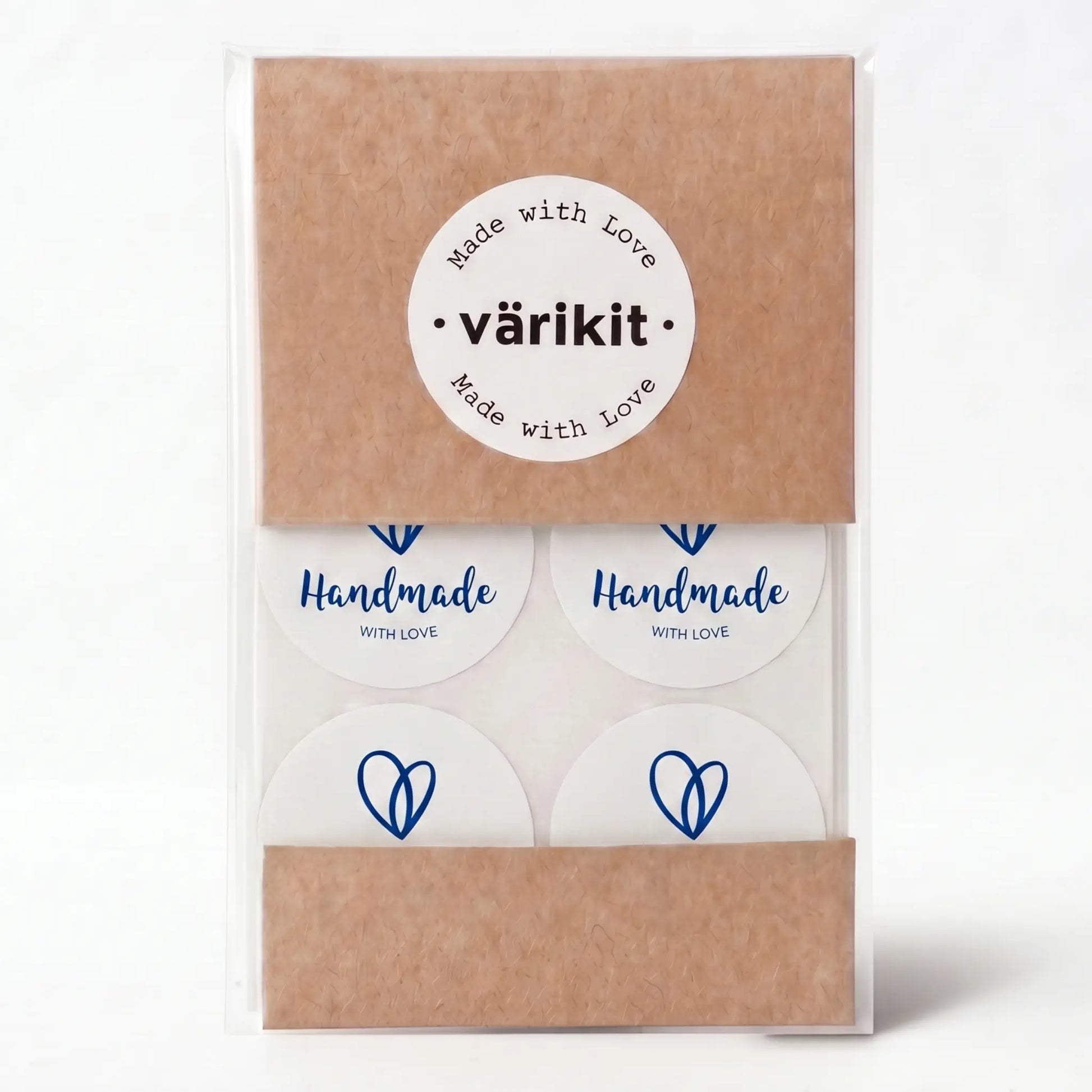 White and blue organic heart handmade with love sticker