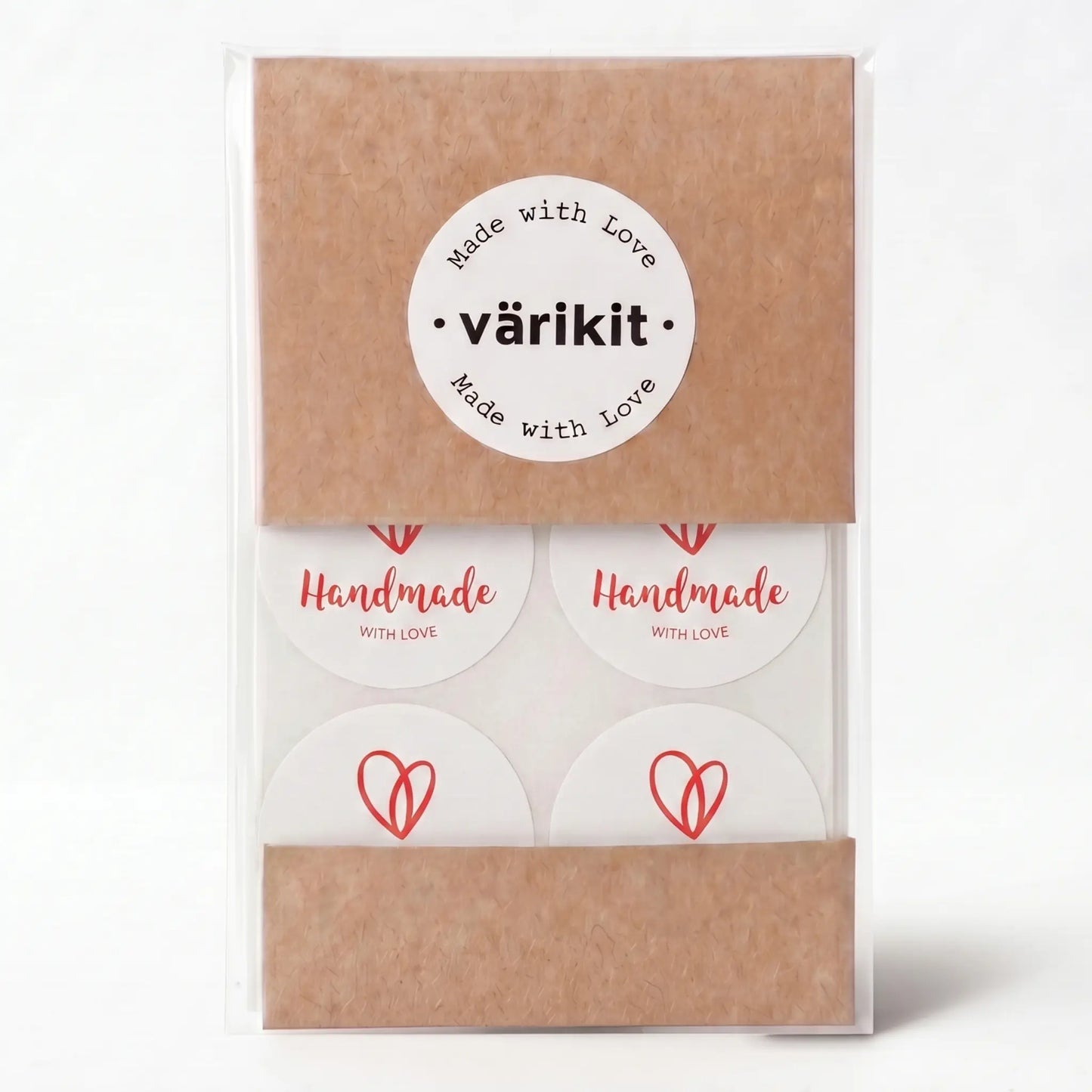 Small business handmade with love sticker featuring organic heart script design