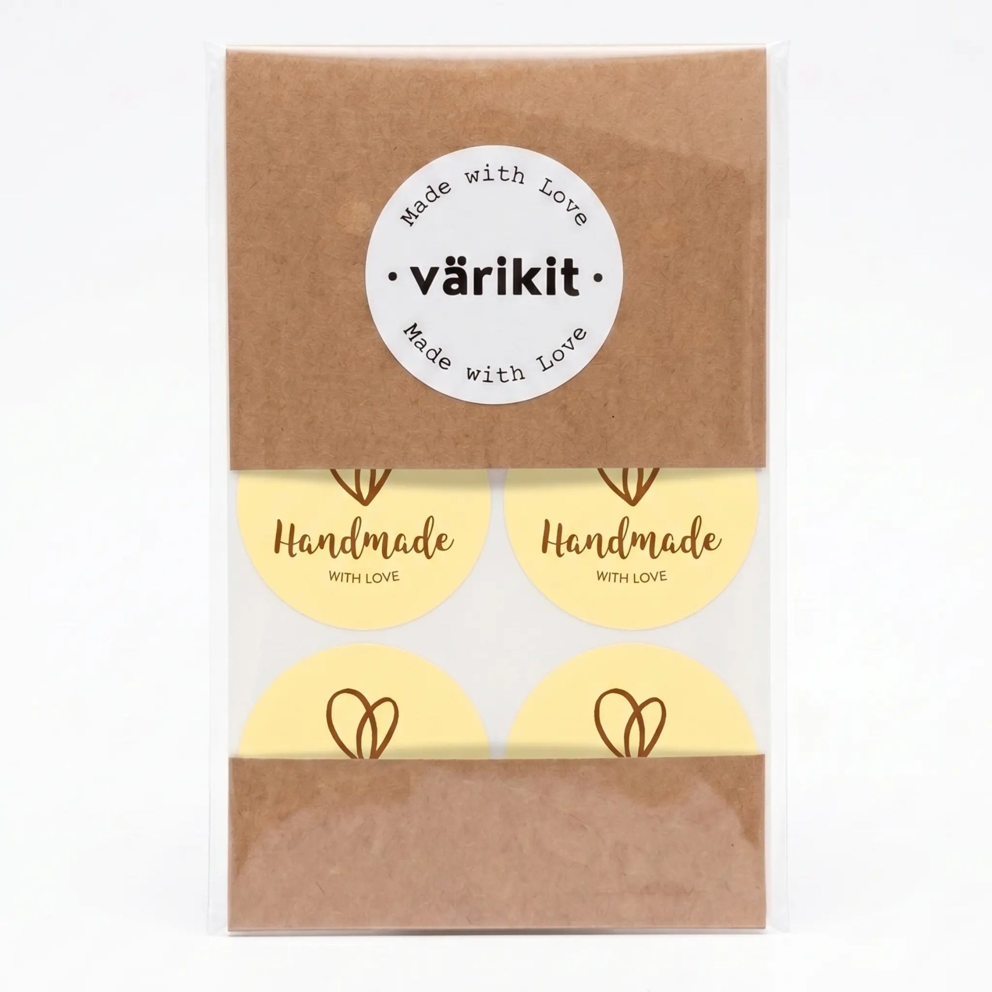 Small business handmade with love sticker featuring organic heart script design