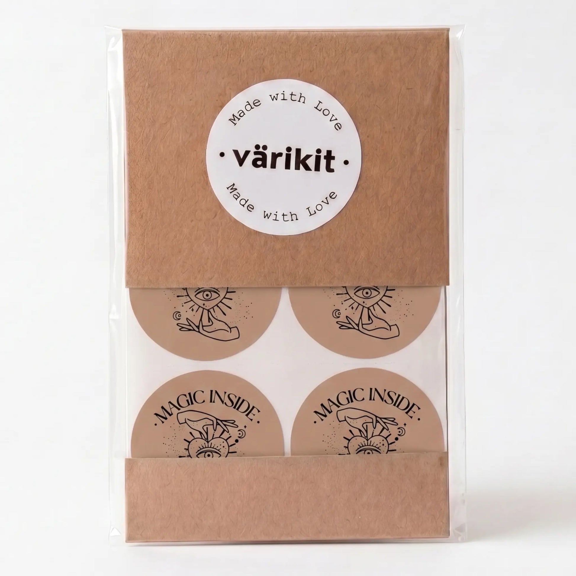 Celestial hand and eye magic inside sticker in brown and black
