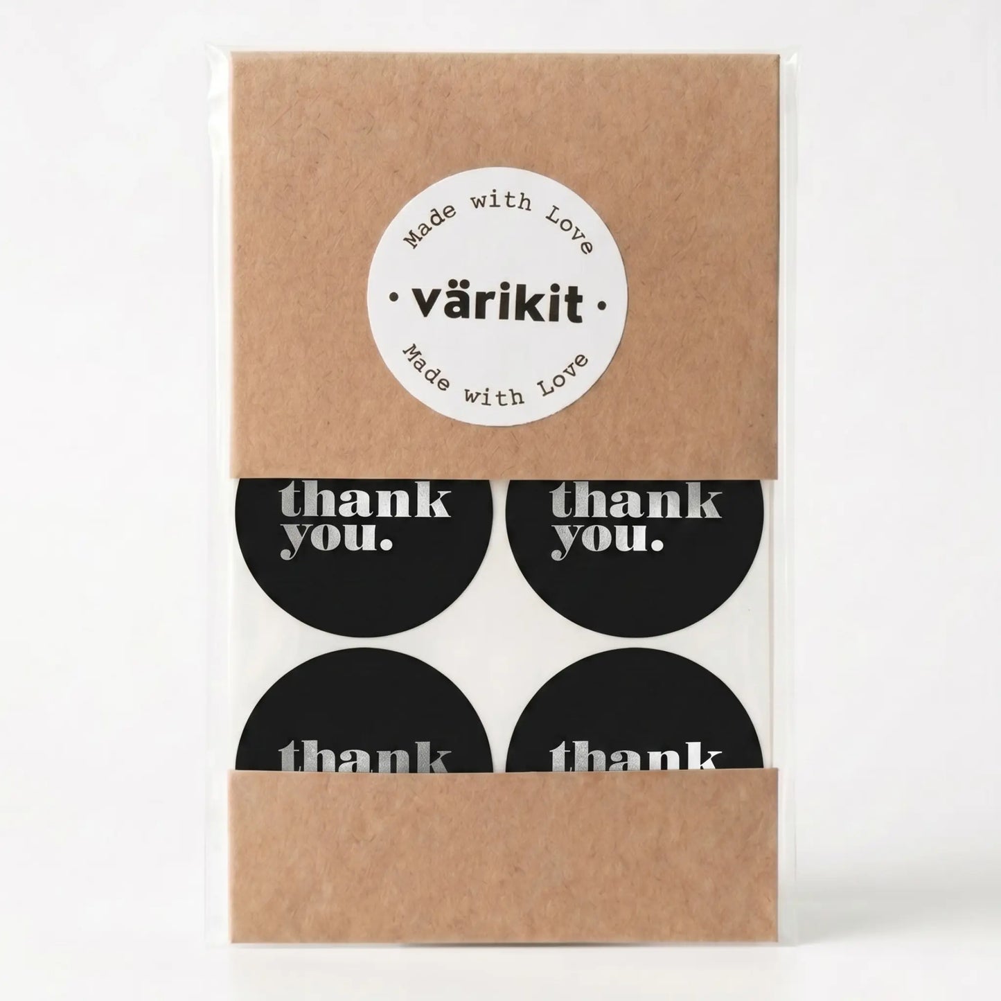 Small business thank you sticker featuring minimalist bold type clean design