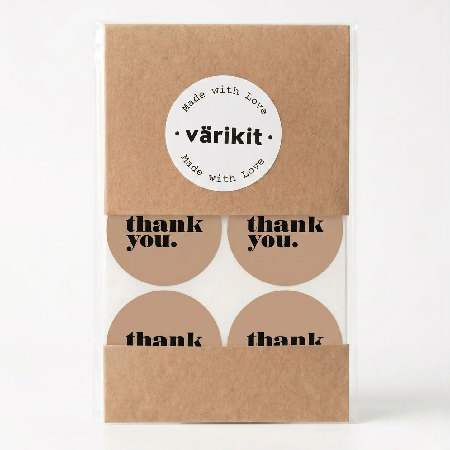 Minimalist bold type thank you sticker in brown and black