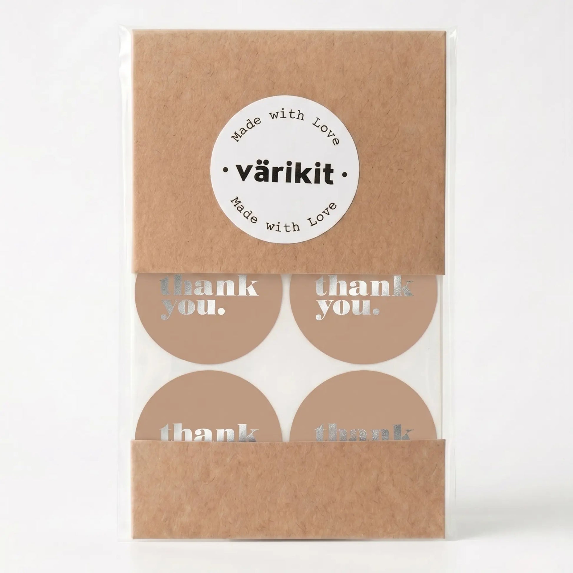 Thank you sticker with minimalist bold type clean design in brown and gold foil