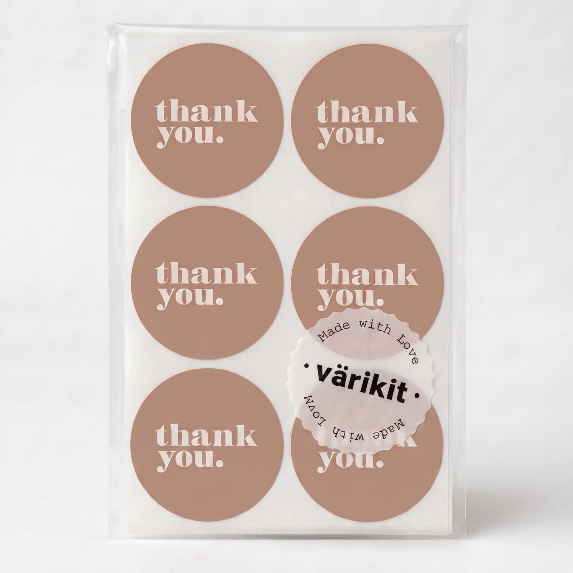 Round thank you label with minimalist bold type clean design