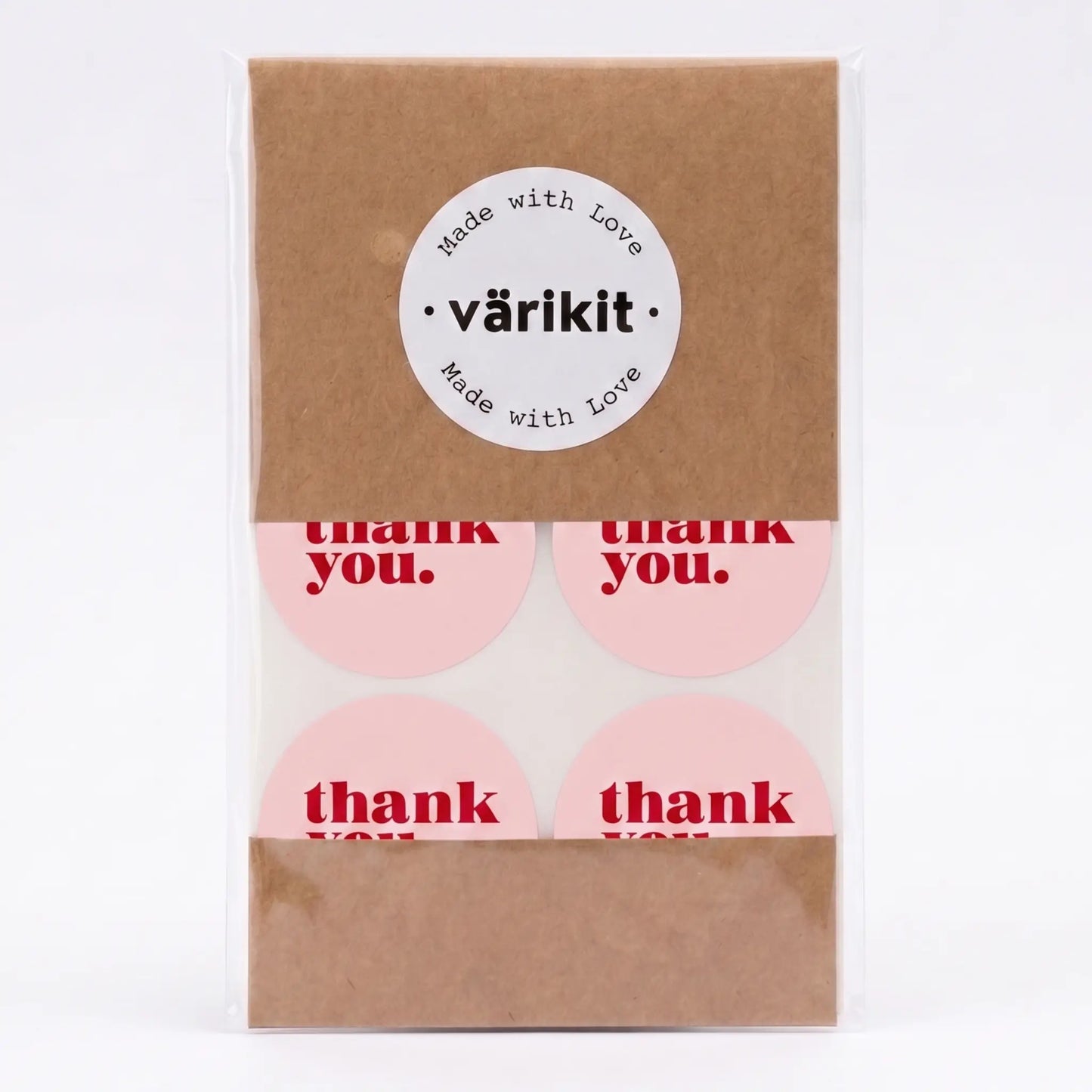 Round thank you label with minimalist bold type clean design