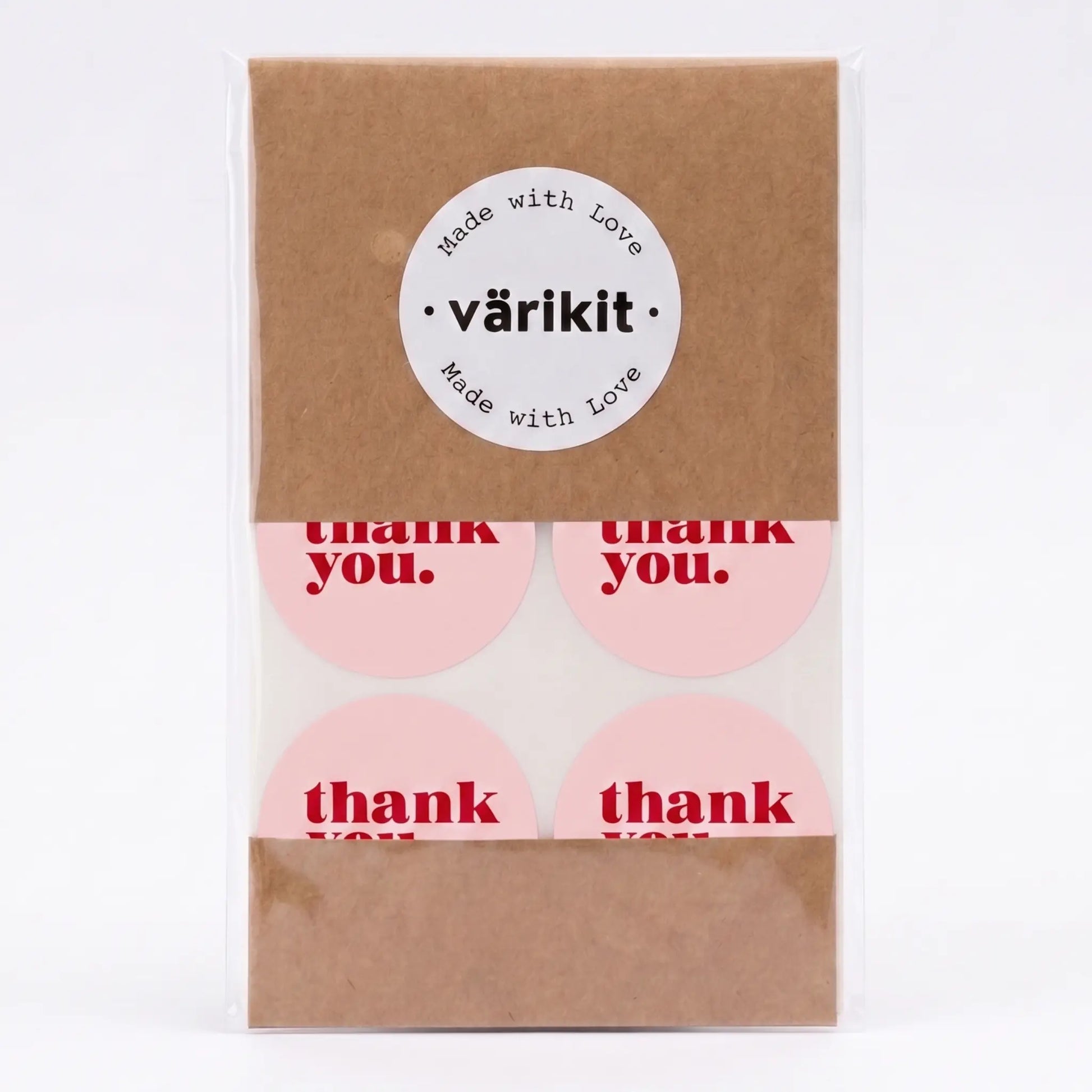 Round thank you label with minimalist bold type clean design