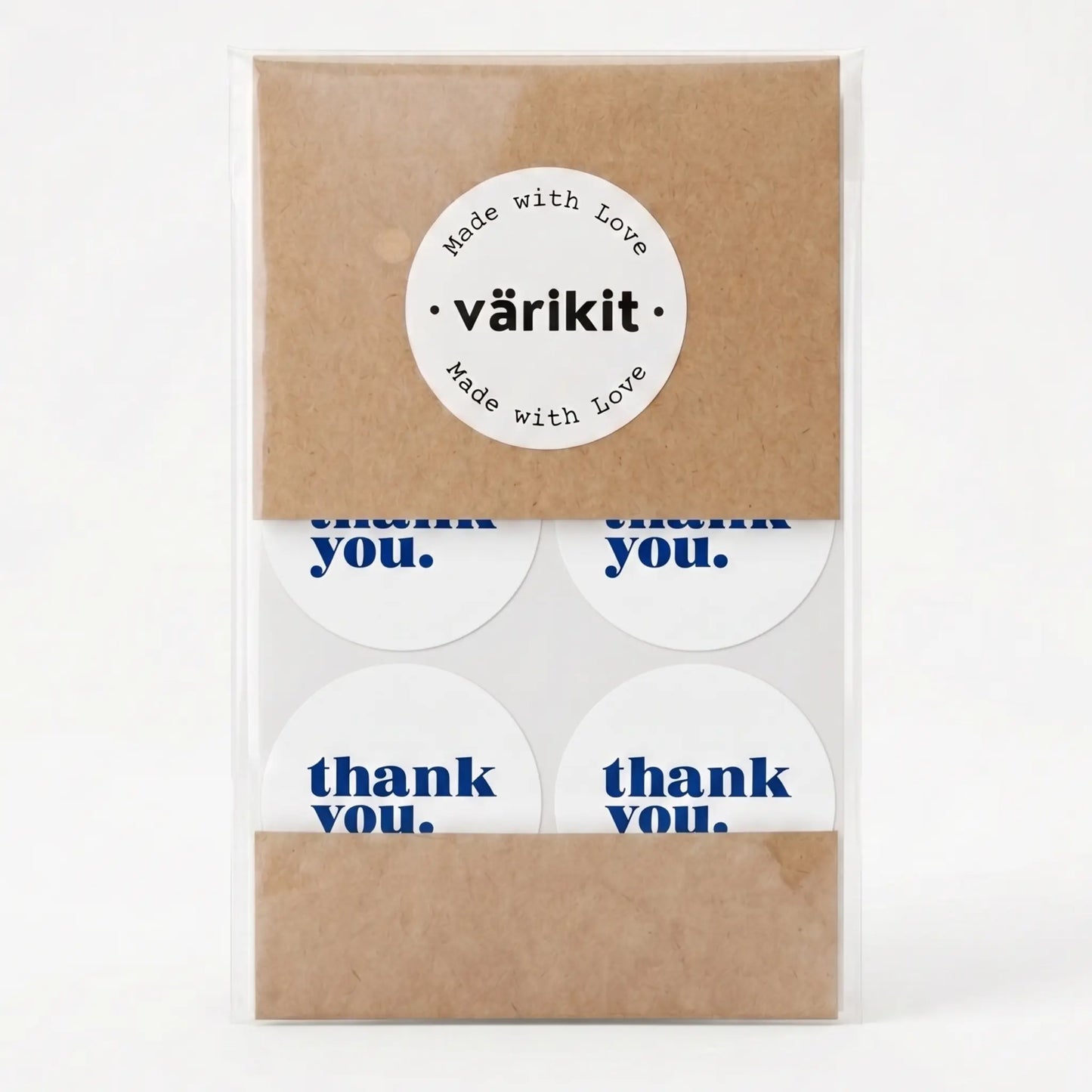 White and blue minimalist bold type thank you sticker